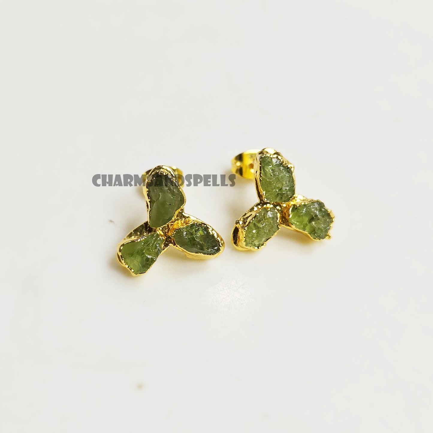 Raw Peridot Stud Earrings Necklace
