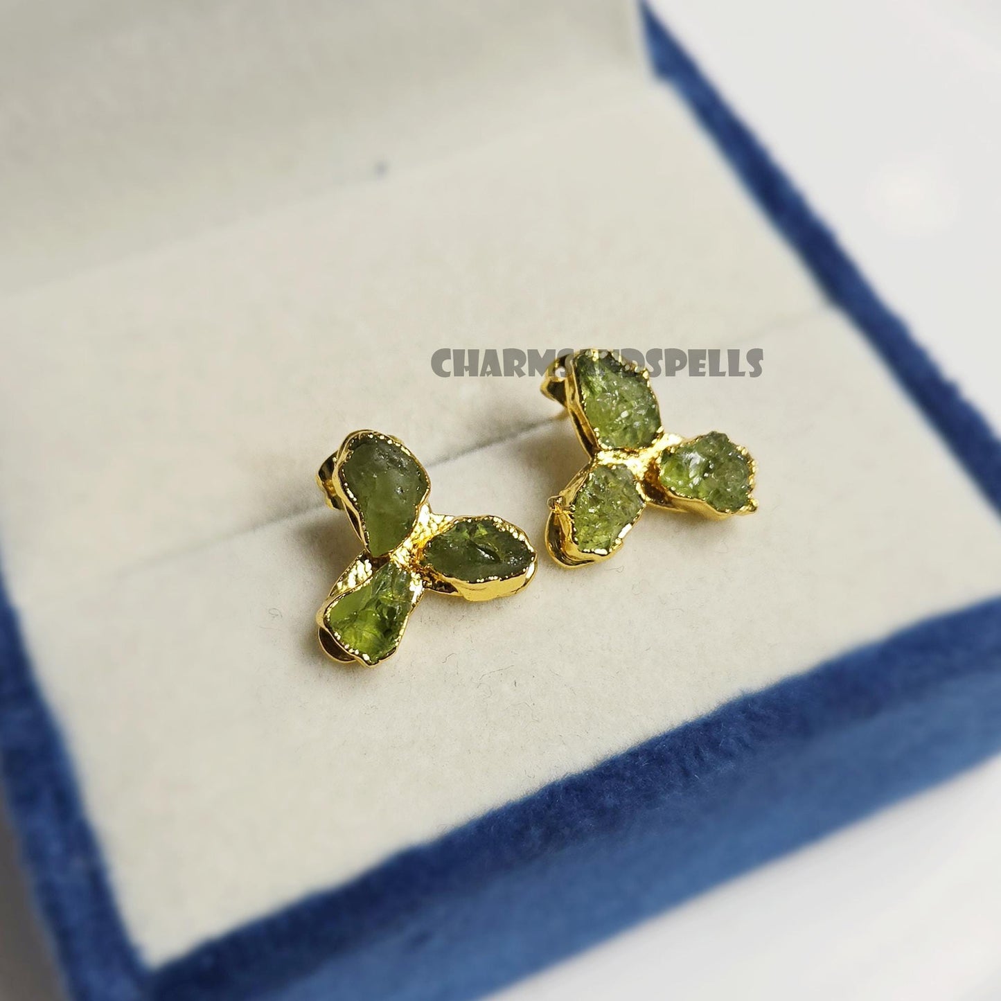 Raw Peridot Stud Earrings Necklace