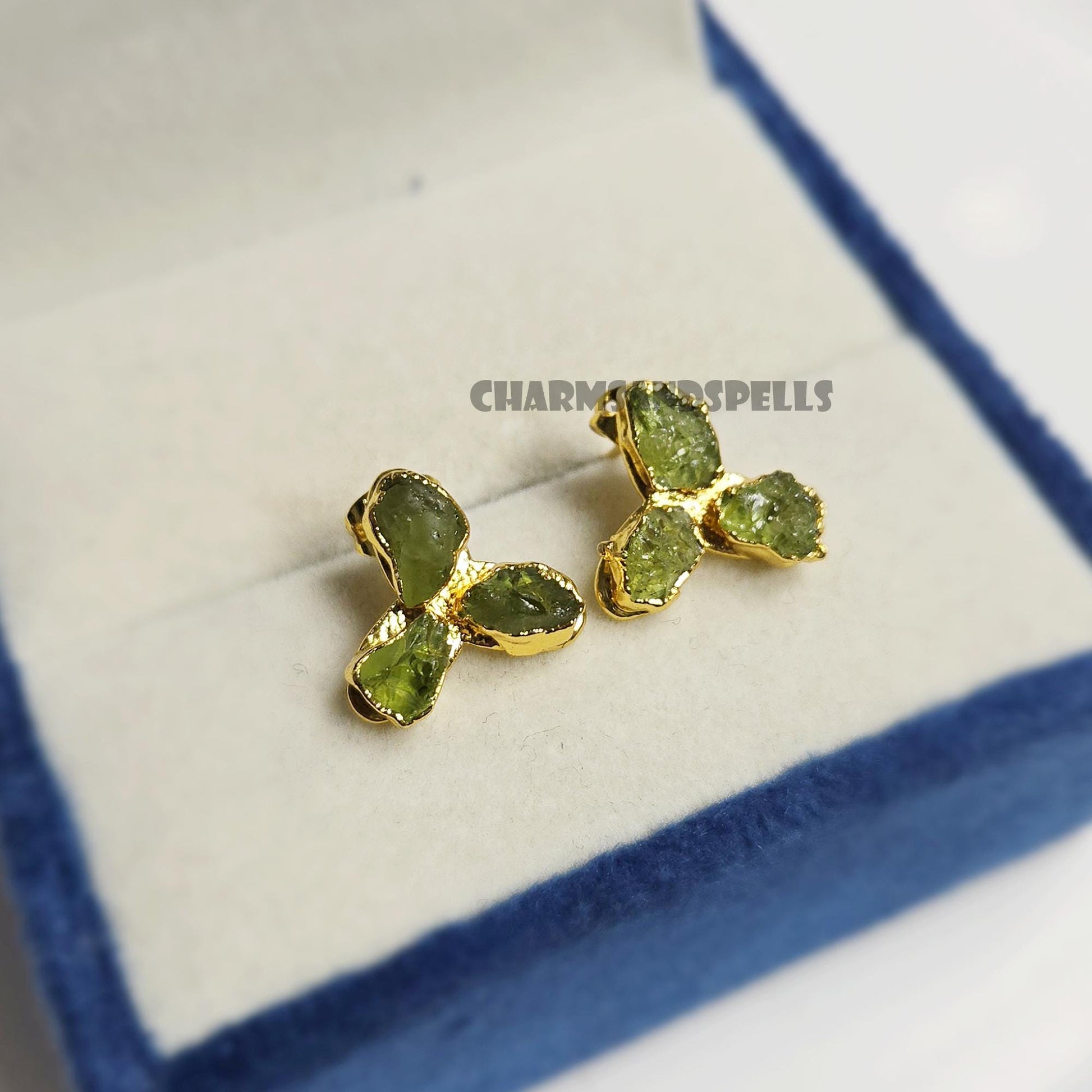 Raw Peridot Stud Earrings Necklace