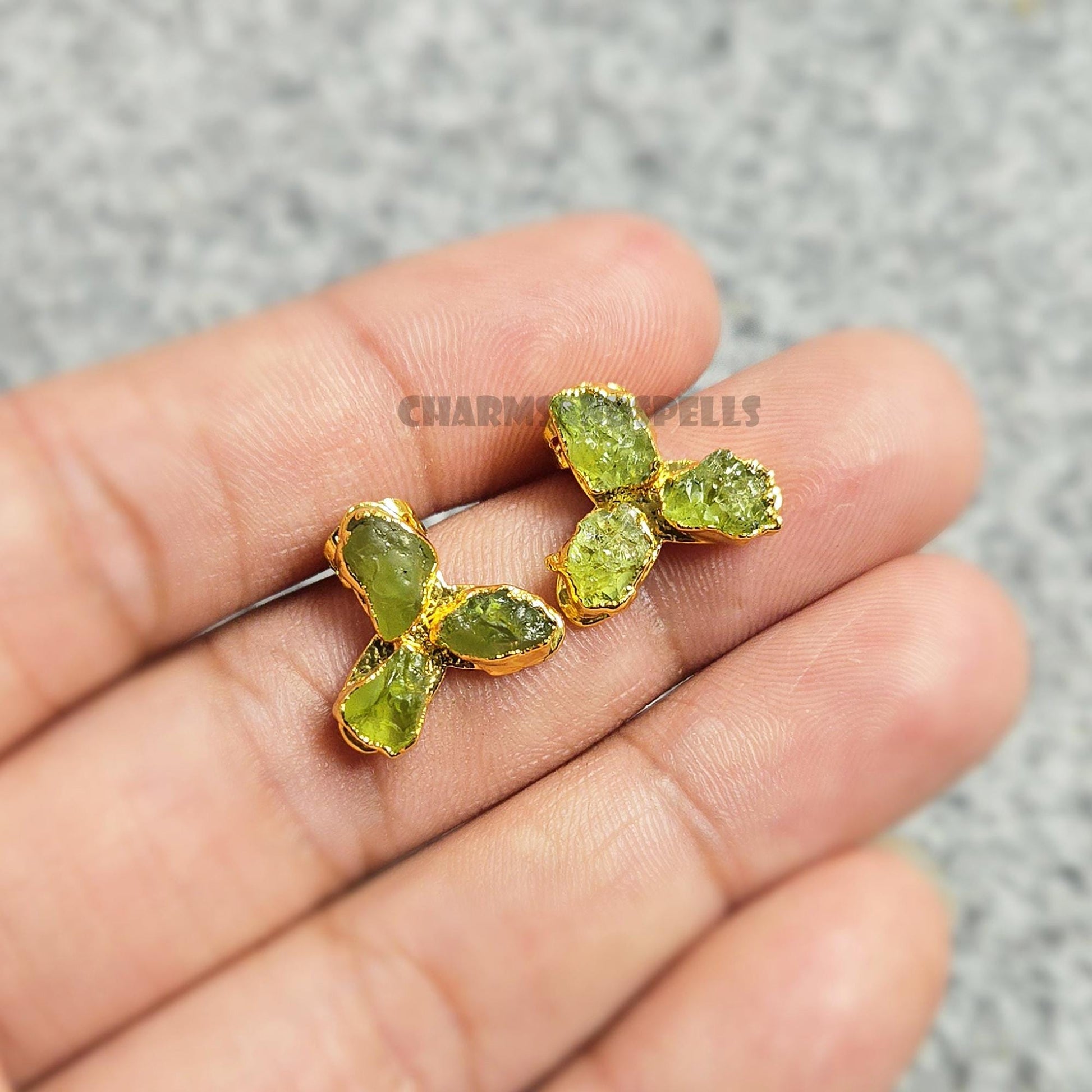 Raw Peridot Stud Earrings Necklace