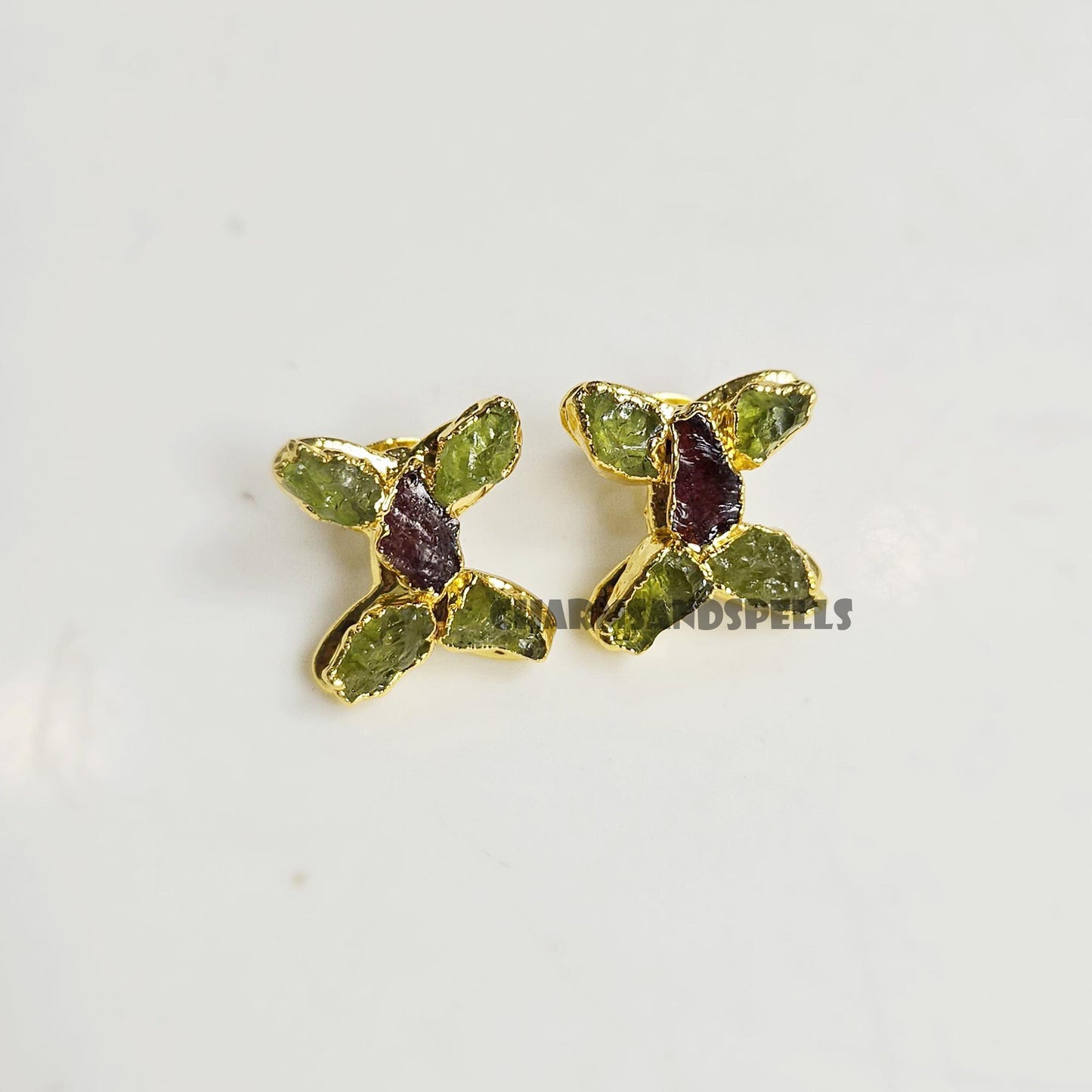 Heaven's Butterfly Peridot Garnet Stud