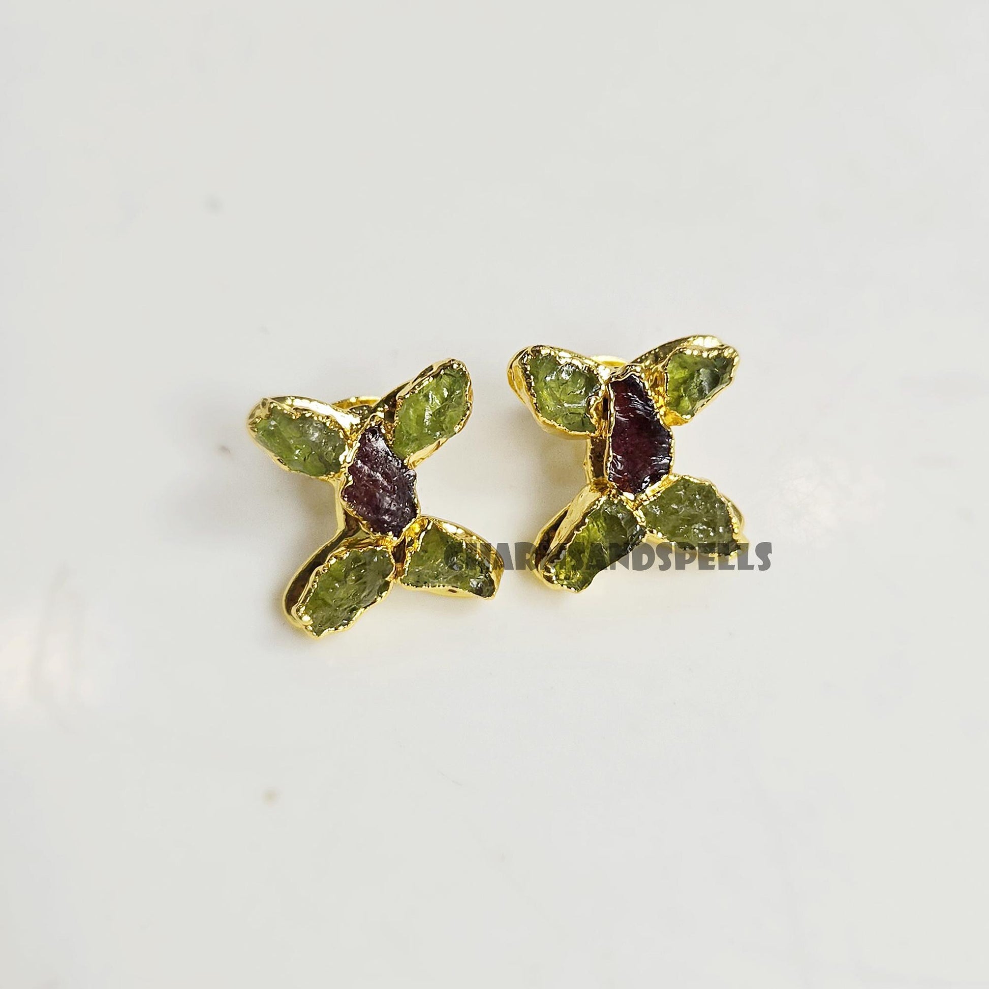 Heaven's Butterfly Peridot Garnet Stud