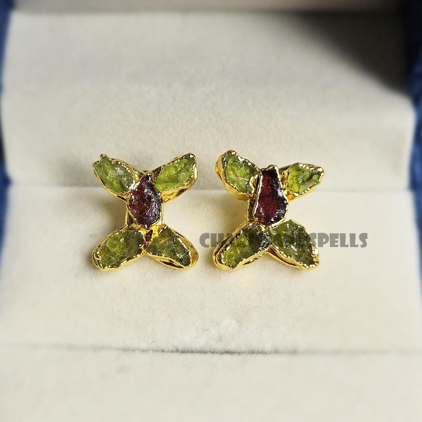 Heaven's Butterfly Peridot Garnet Stud