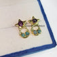 Celestial Alchemy Raw Stone Earrings| Emerald & Garnet Studs| Moon Star Healing Jewelry