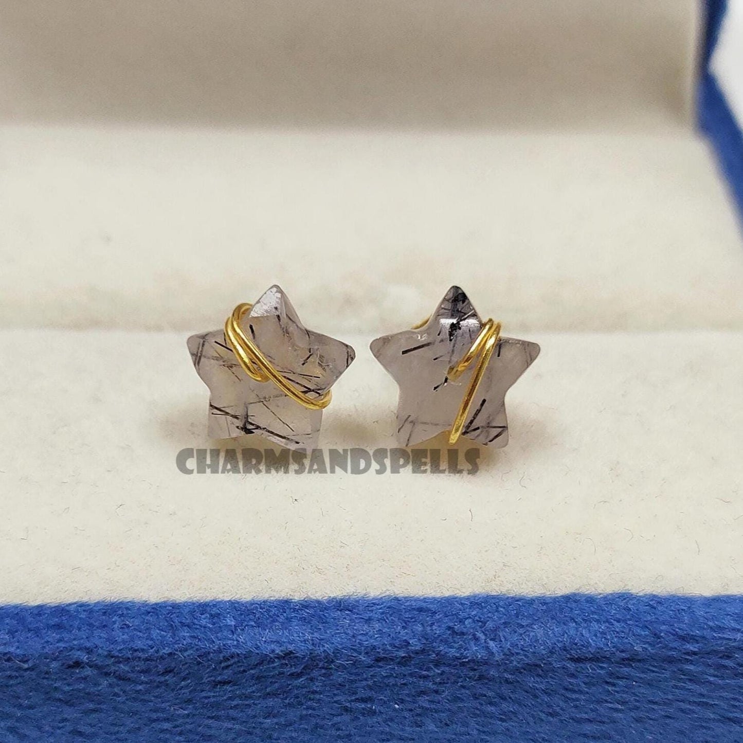 Black Rutilated Quartz Star Studs