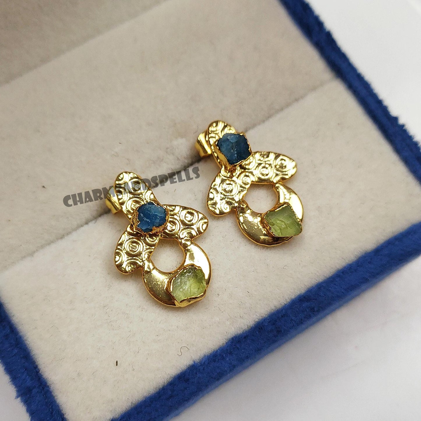 Moonlit Clover Rough Gemstone Earrings