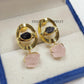 Divine Eye Rough Black Tourmaline & Rose Quartz Earrings| 14K Gold Plated