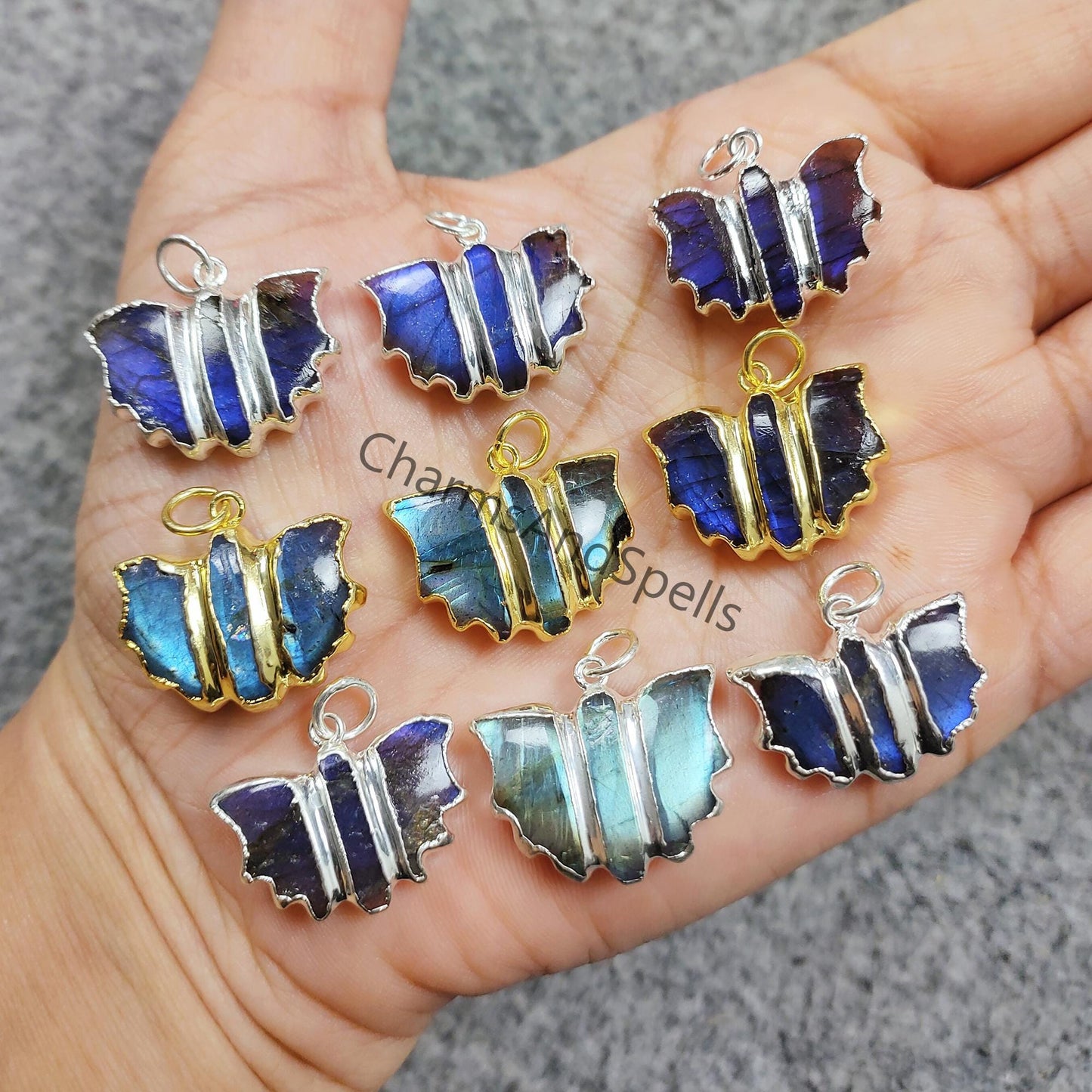 Labradorite Bat Necklace| Reiki Infused Crystal Jewelry| 14K Gold Gothic
