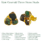 Natural Raw Emerald Three Stud Earrings, May Birthstone