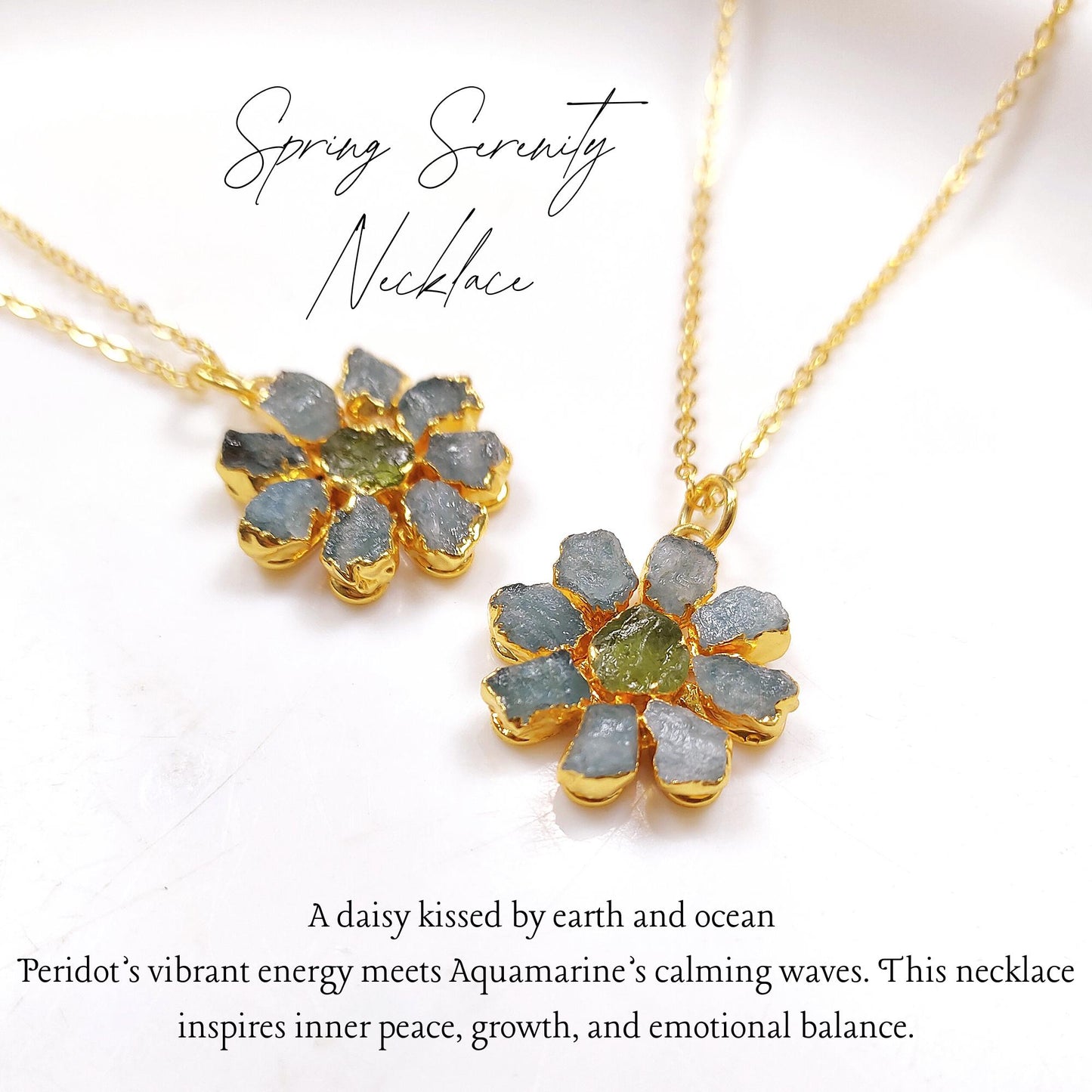 Daisy Flower Crystal Necklace| Raw Gemstone Pendant| Boho Healing Jewelry