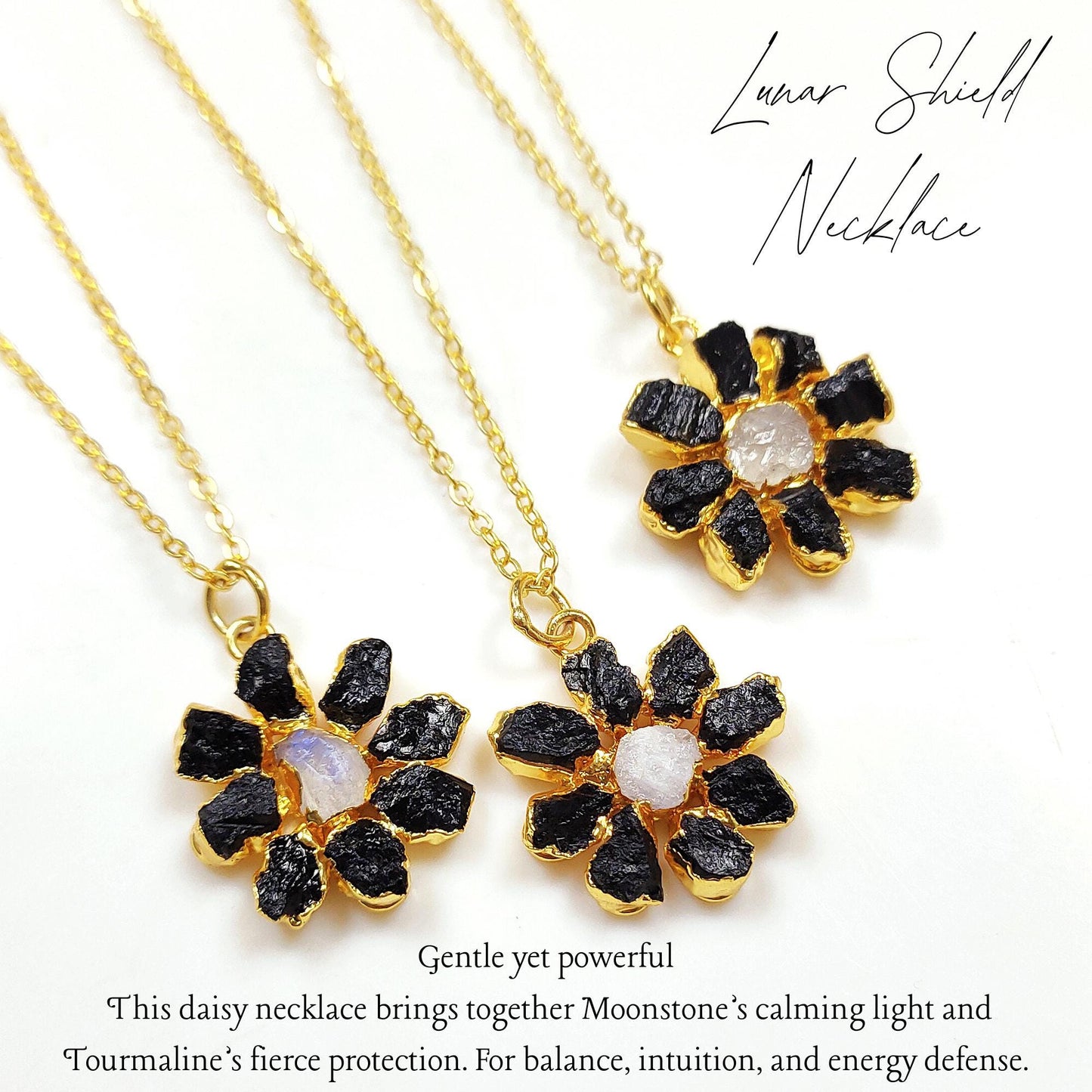 Daisy Flower Crystal Necklace| Raw Gemstone Pendant| Boho Healing Jewelry