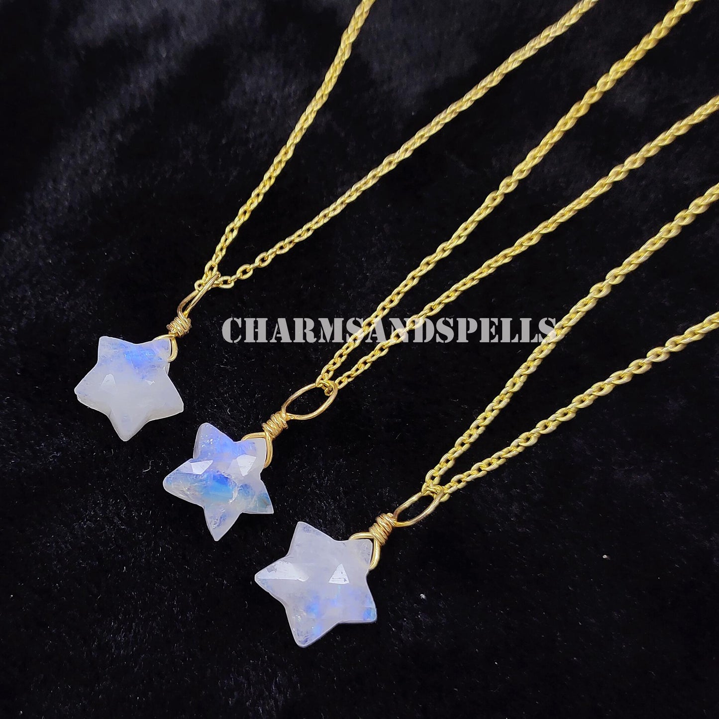 Rainbow Moonstone Star Necklace