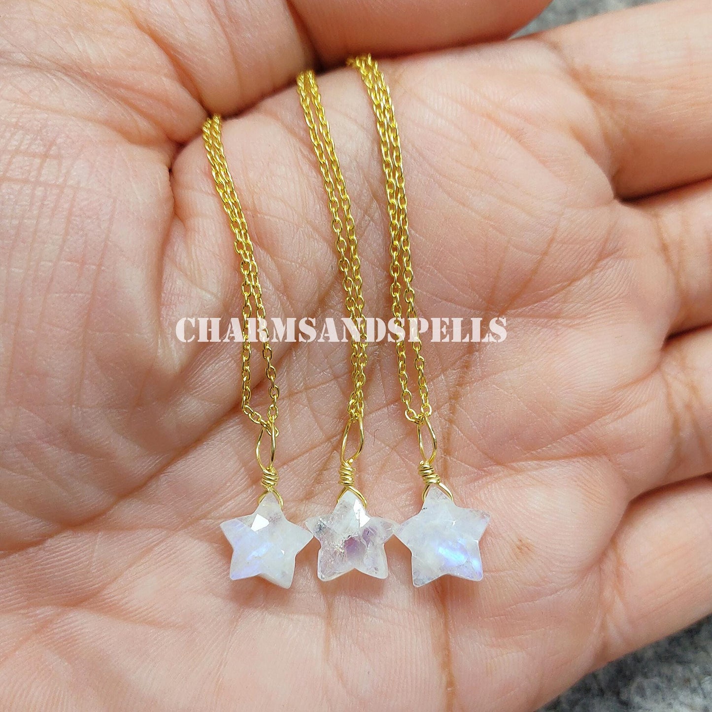 Rainbow Moonstone Star Necklace