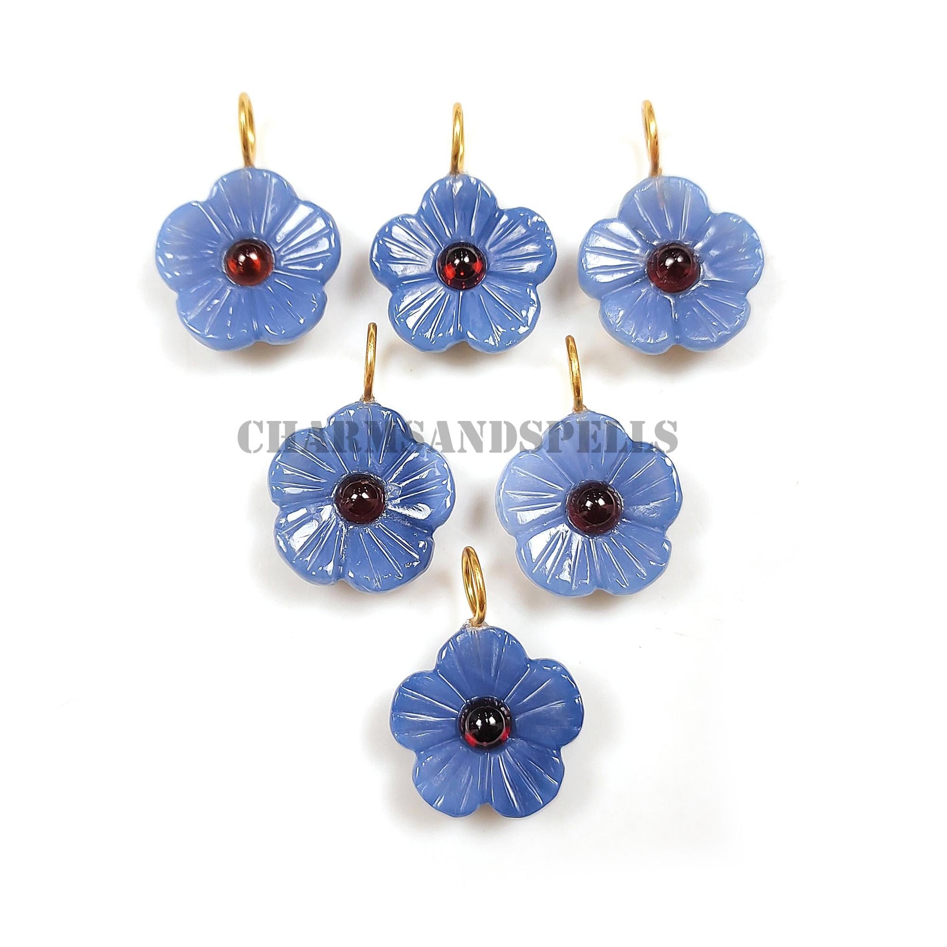 Carved Blue Onyx Flower Necklace