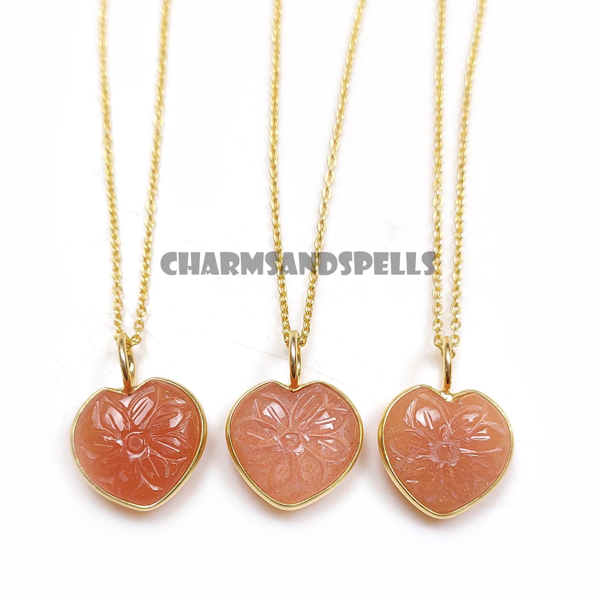 Peach Moonstone Heart Pendant