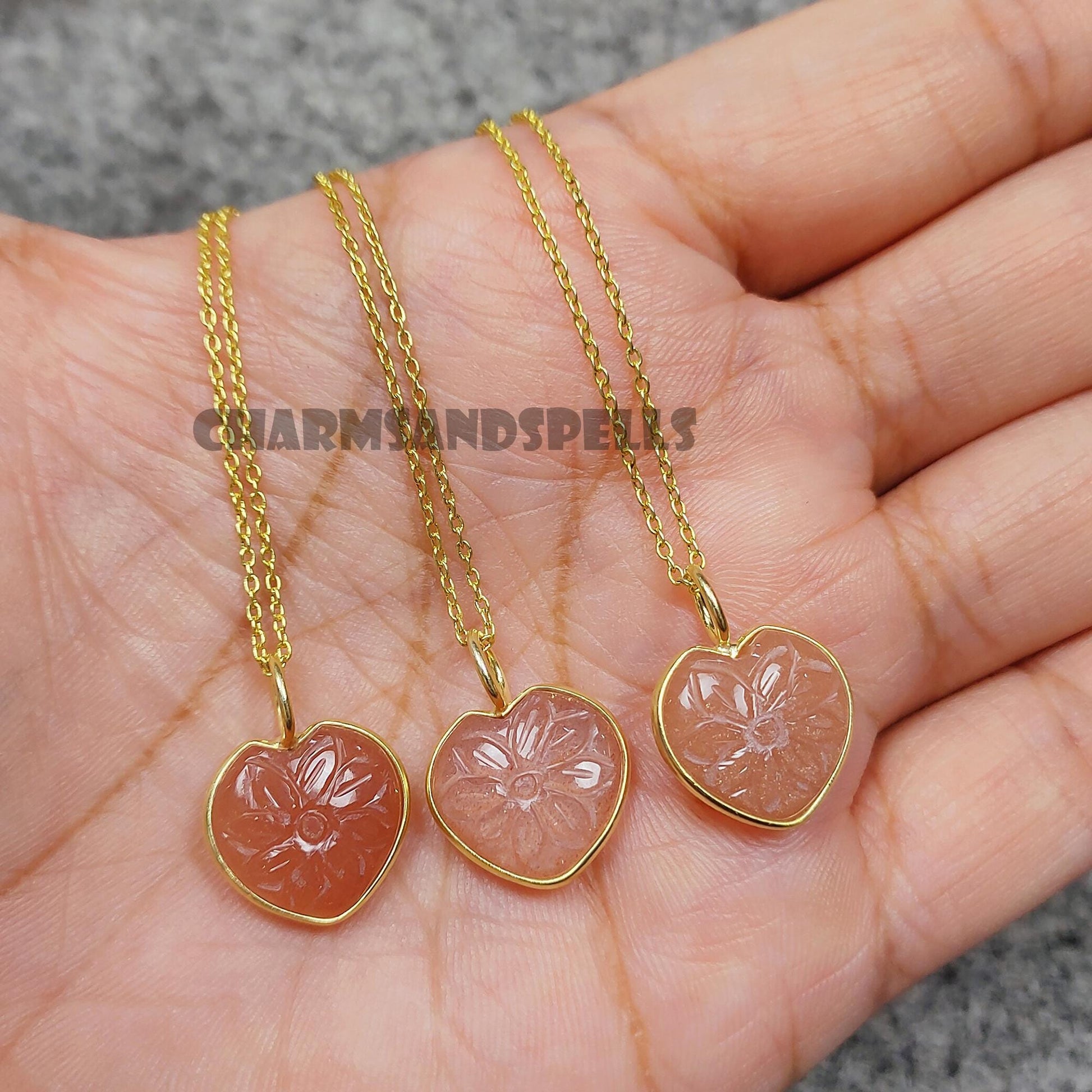 Peach Moonstone Heart Pendant