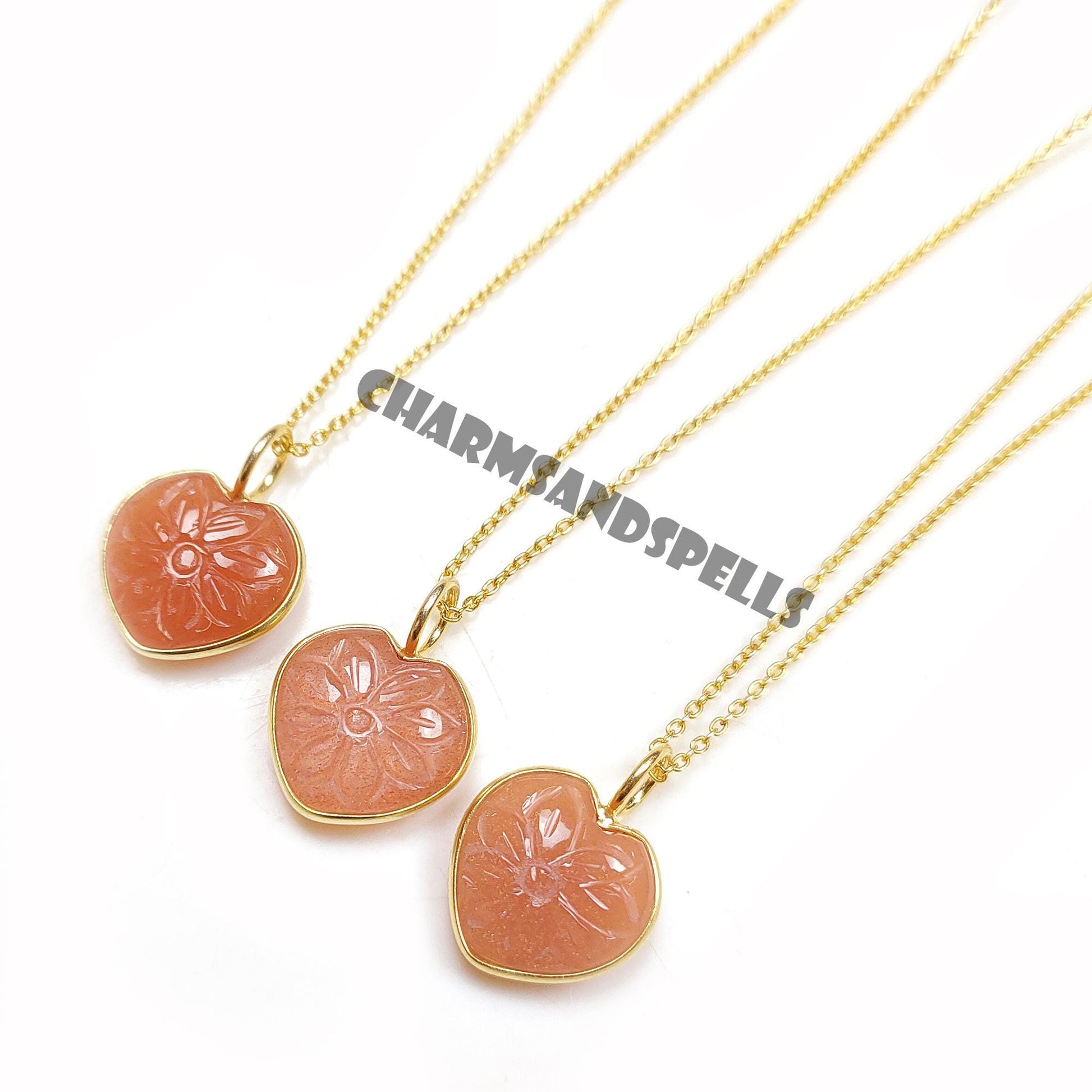 Peach Moonstone Heart Pendant