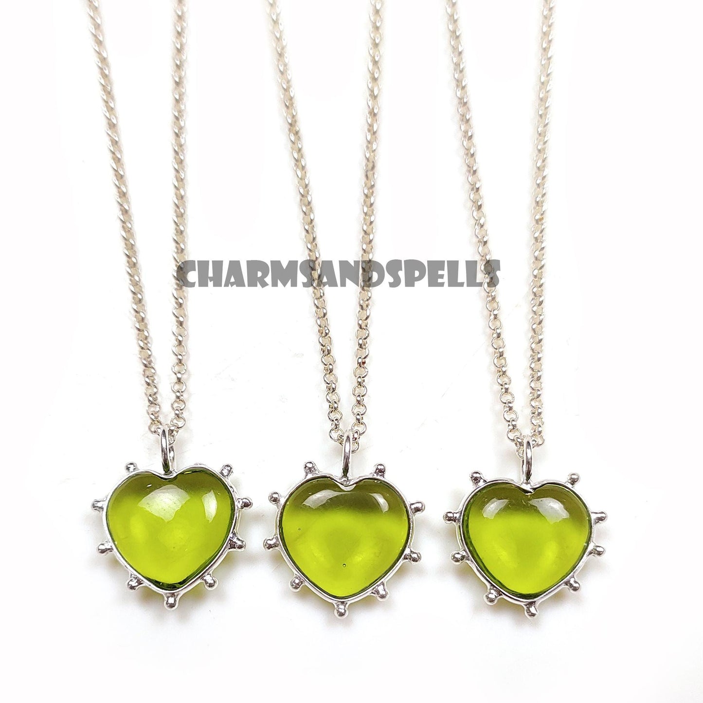 Peridot Quartz Heart Necklace, 925 Silver August Birthstone Pendant Gift