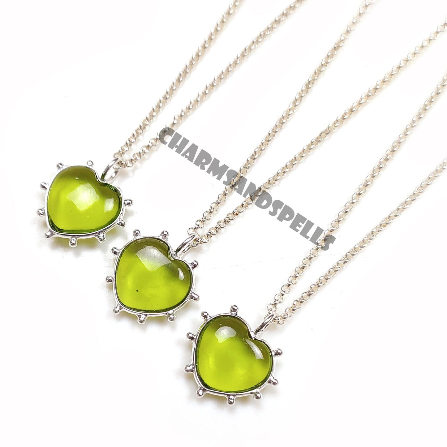 Peridot Quartz Heart Necklace, 925 Silver August Birthstone Pendant Gift