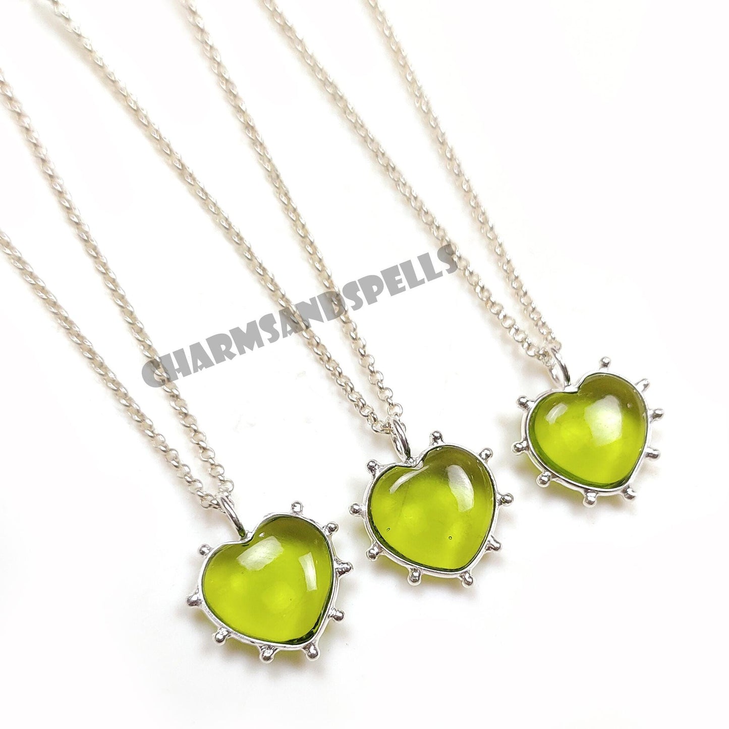 Peridot Quartz Heart Necklace, 925 Silver August Birthstone Pendant Gift
