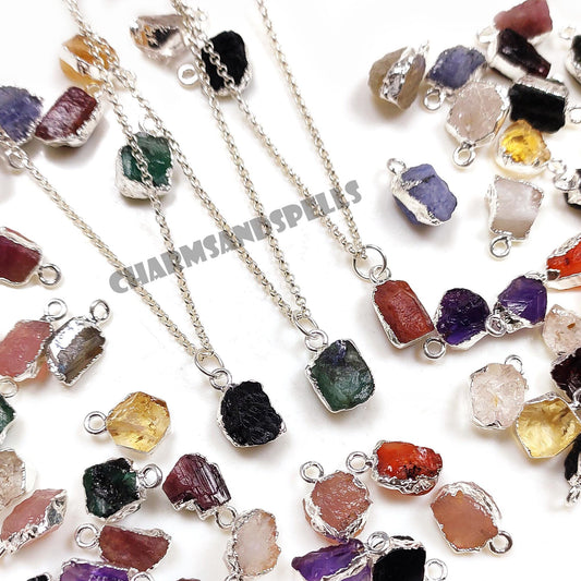 Raw Birthstone Necklace, Sterling Silver Crystal Pendant, Christmas Gift