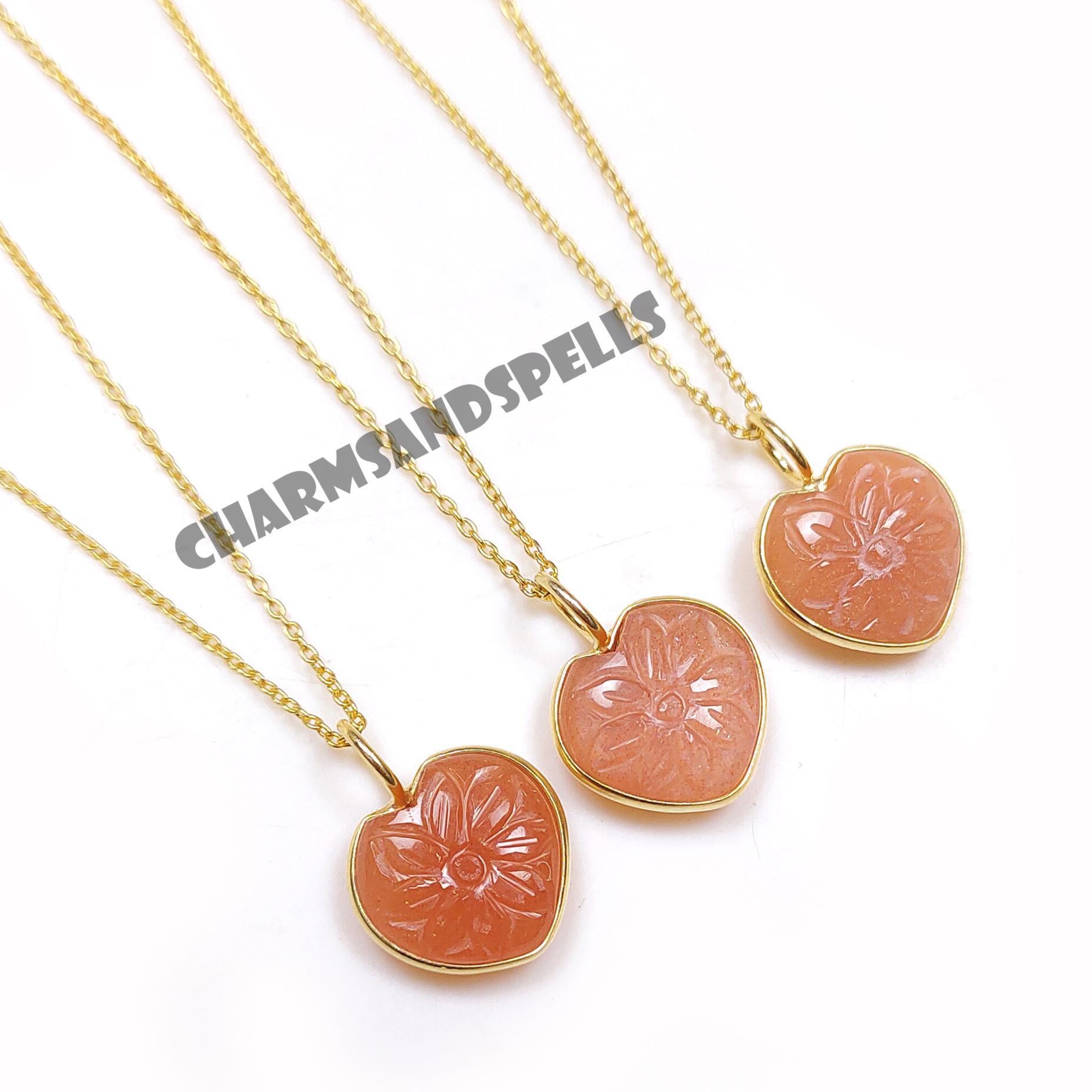 Peach Moonstone Heart Pendant