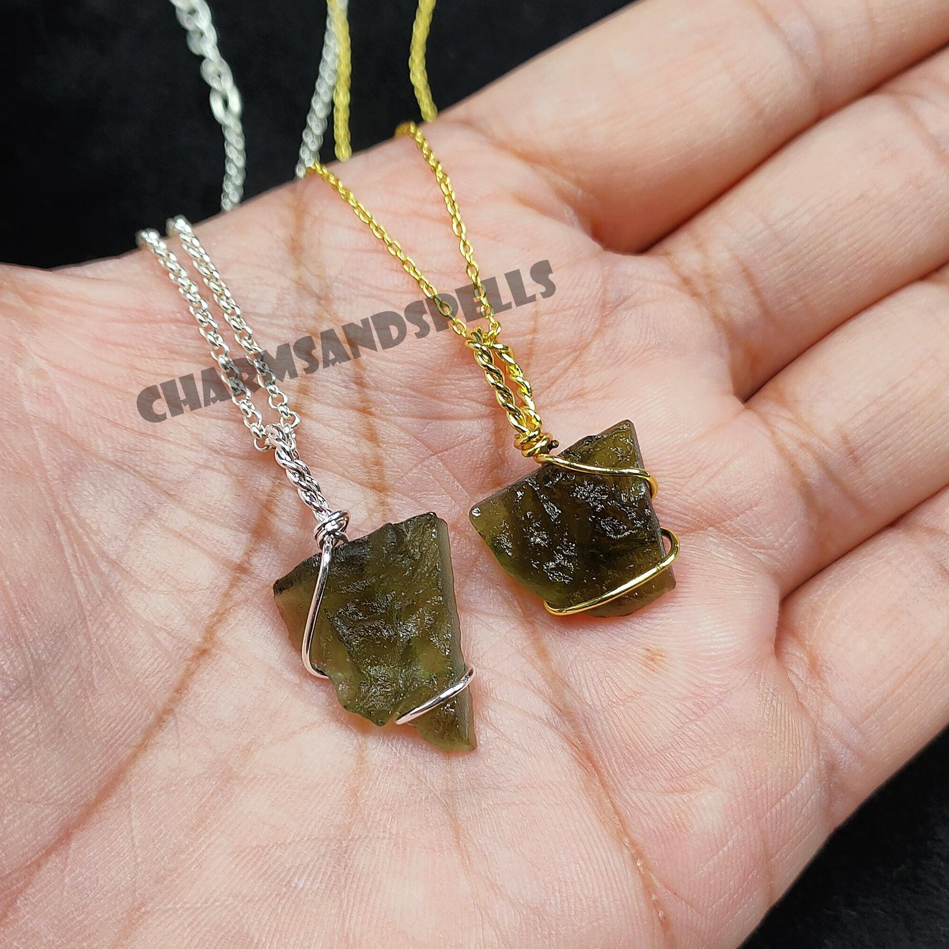 Raw Moldavite Wire Wrapped