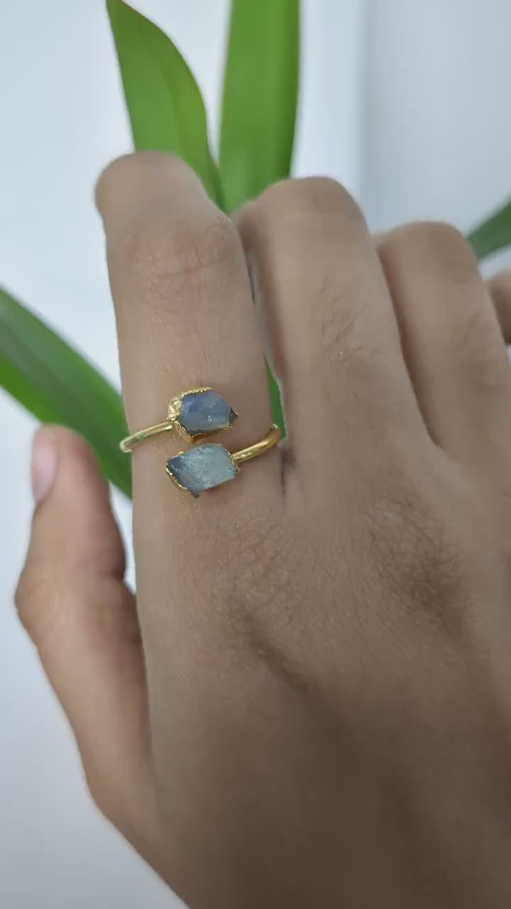 Natural Raw Labradorite Statement Ring