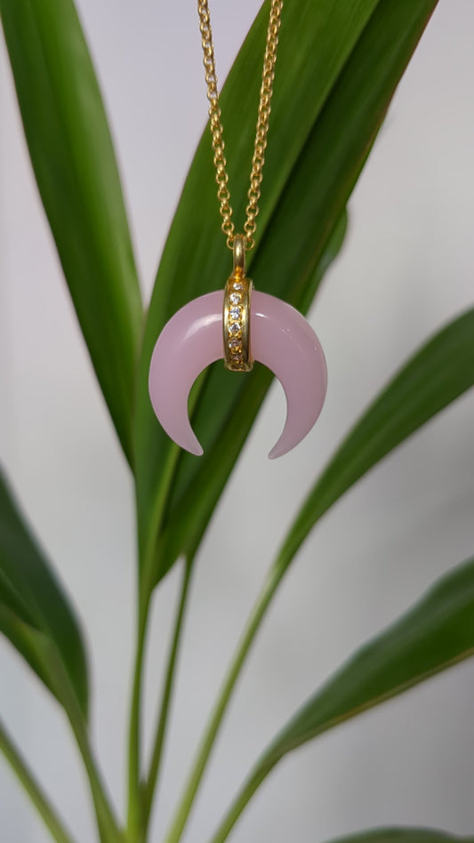Pink Chalcedony Moon Necklace, American Diamond Crescent Moon, 14K Gold Plated Gemstone Necklace, Christmas Gift, Sky Gift,Black Friday Sale