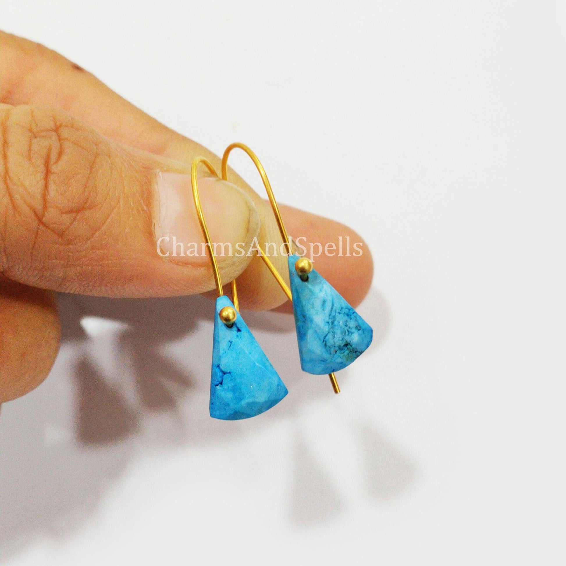 Turquoise Howlite Earrings, Statement Earrings, Dainty Jewelry, Handmade Earrings, Gold Plated Earrings, Bohemian Earrings - Charms And Spells