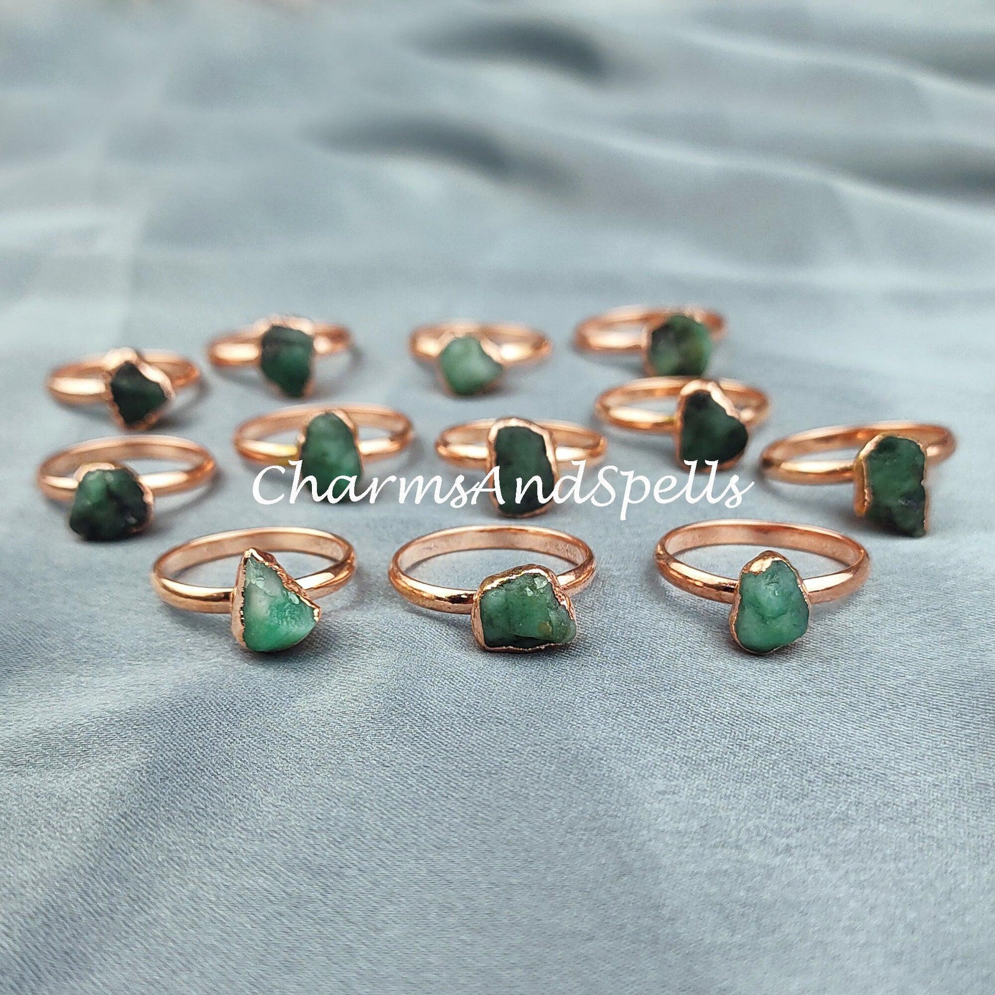 Rough Emerald Ring, Green Gemstone Ring, Electroplated Ring, Gift for Women, Raw Stone Jewelry, Ethnic Ring, Women Ring - Charms And Spells