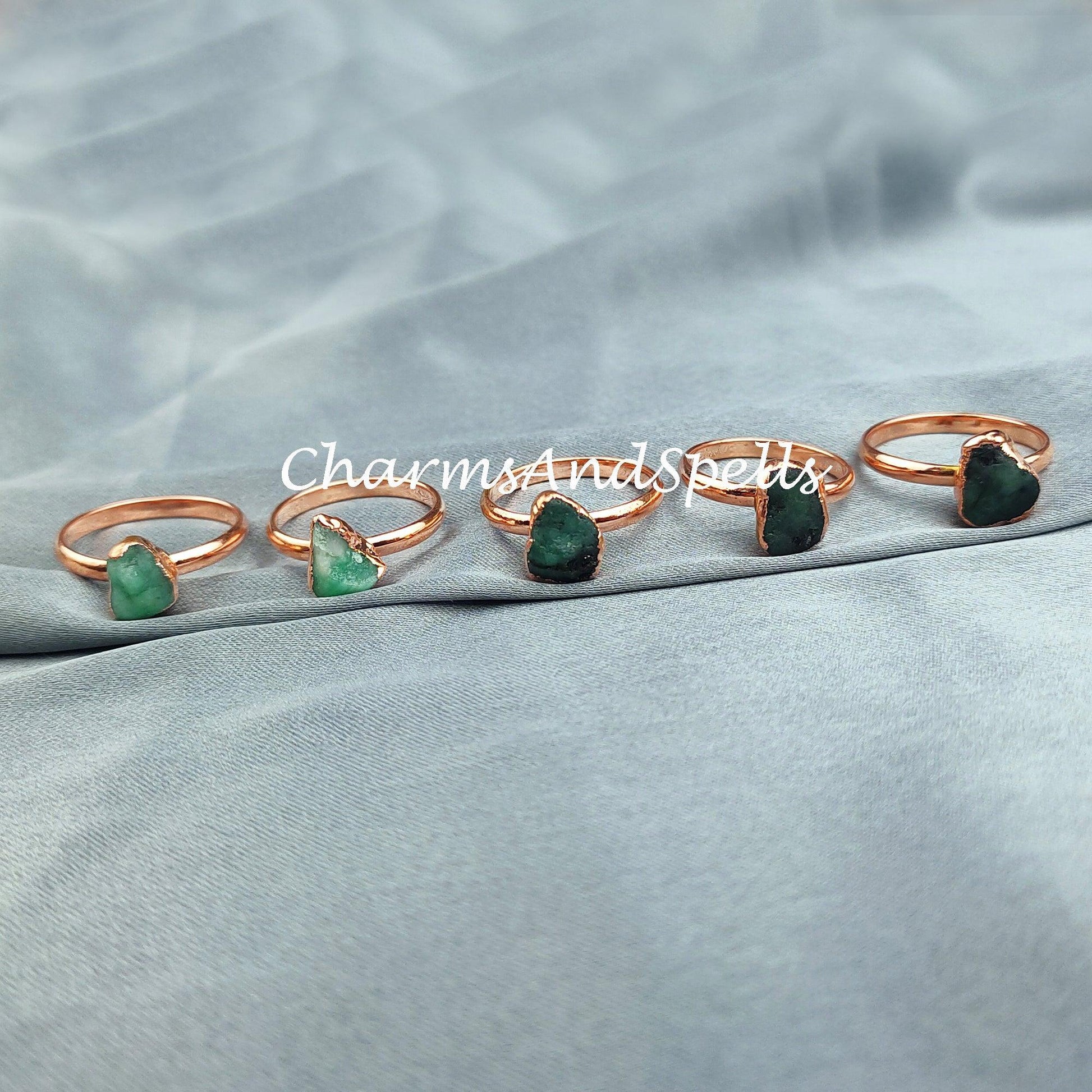 Rough Emerald Ring, Green Gemstone Ring, Electroplated Ring, Gift for Women, Raw Stone Jewelry, Ethnic Ring, Women Ring - Charms And Spells