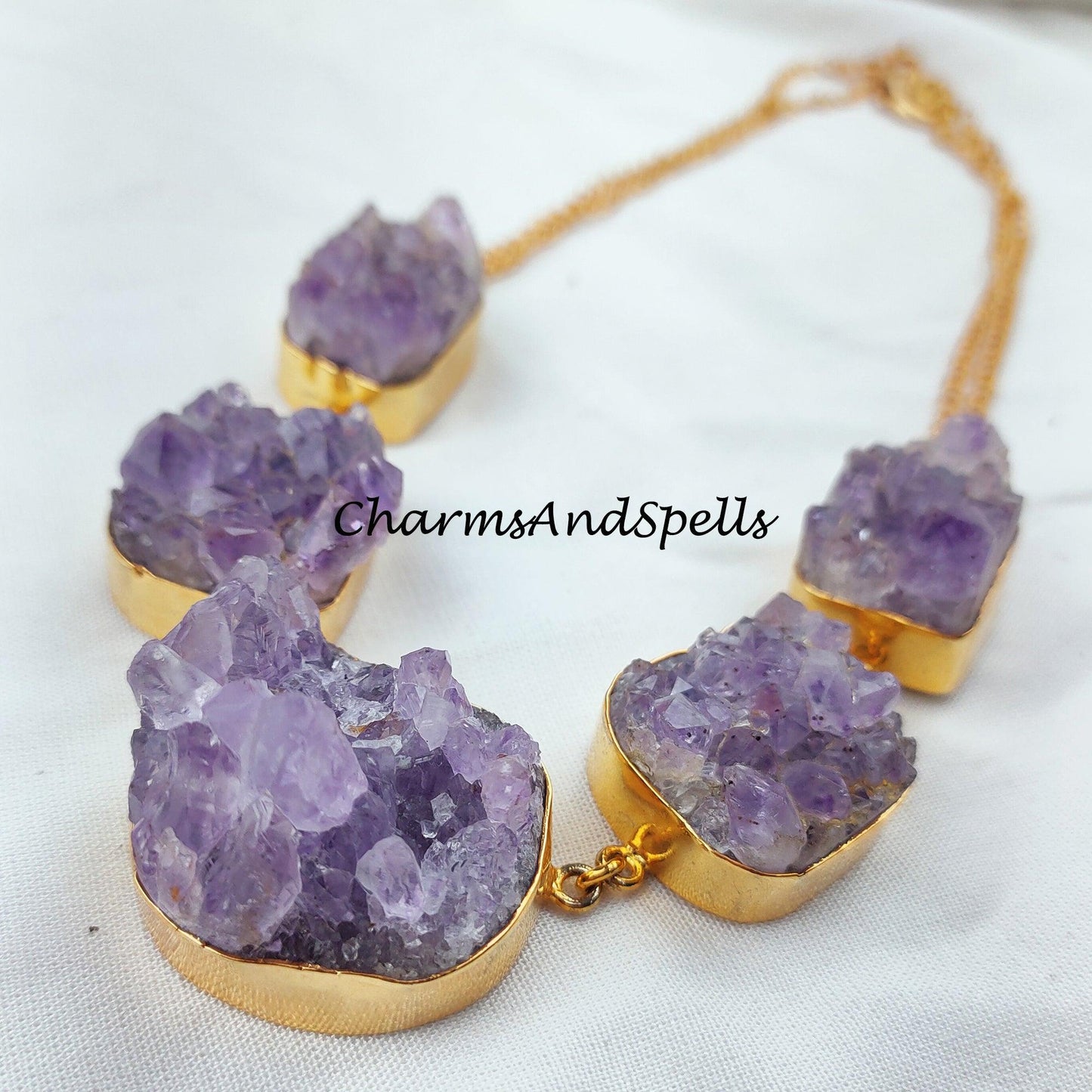 Raw Amethyst Necklace, Crystal Amethyst Druzy Necklace, Witchy Necklace for Women, Crystal Amethyst - Charms And Spells