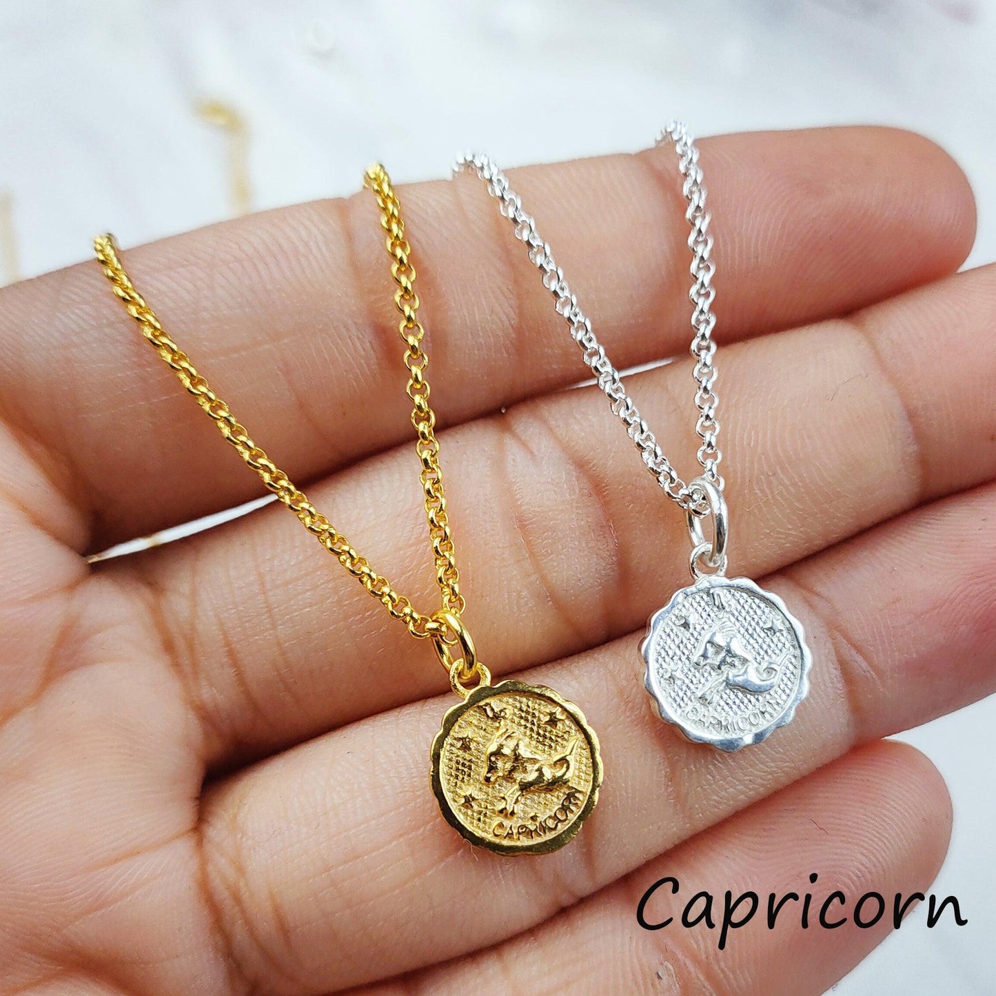 zodiac jewelry, Capricorn jewelry, horoscope sign, symbol minoan style, Gold/Silver plated necklace, unique creation - Charms And Spells