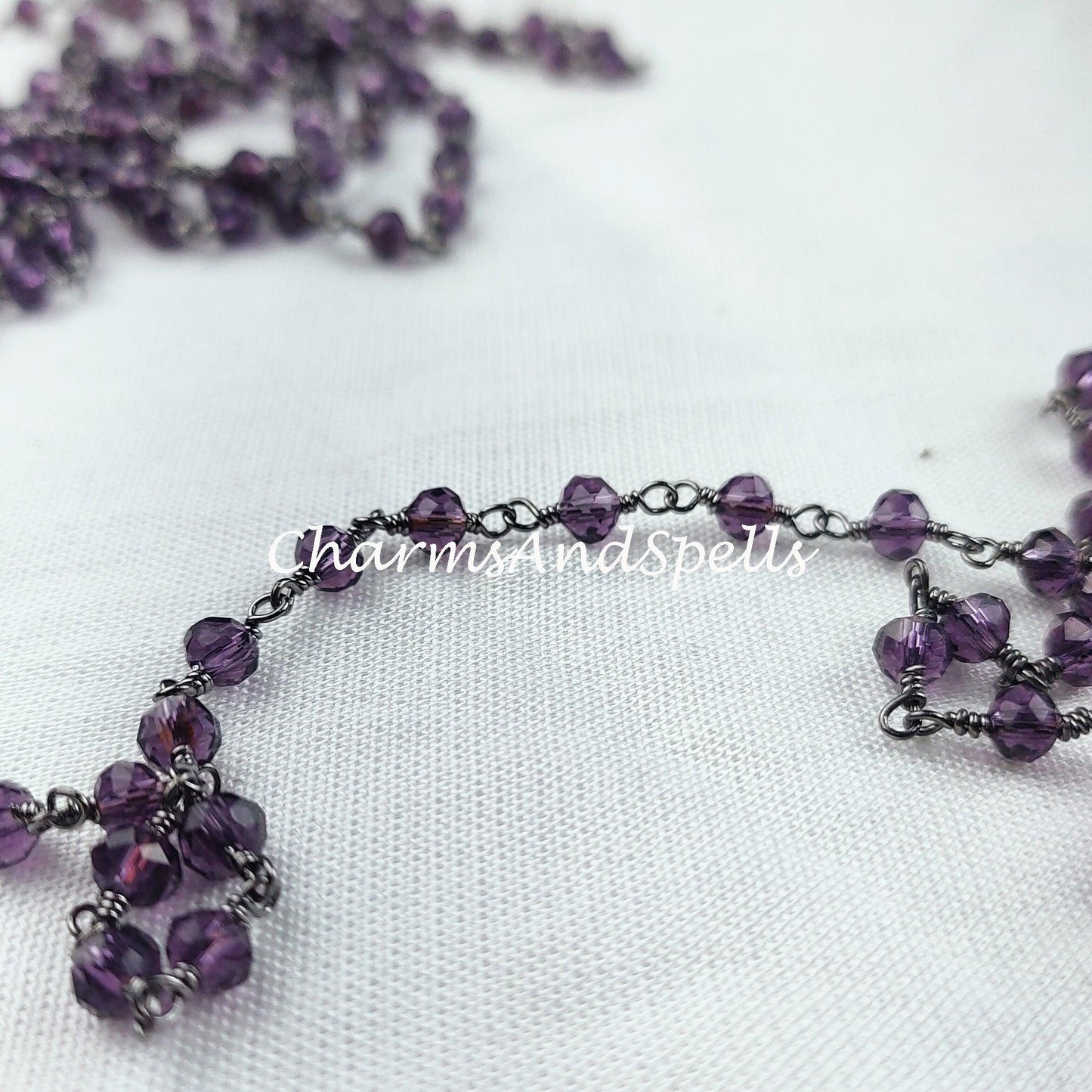 1 Feet Chain, Amethyst Wire Wrapped Rosary Chain, Gunmetal Rosary Chain, Link Rosary Chain, Gemstone Chain, DIY Chain For Jewelry Making - Charms And Spells