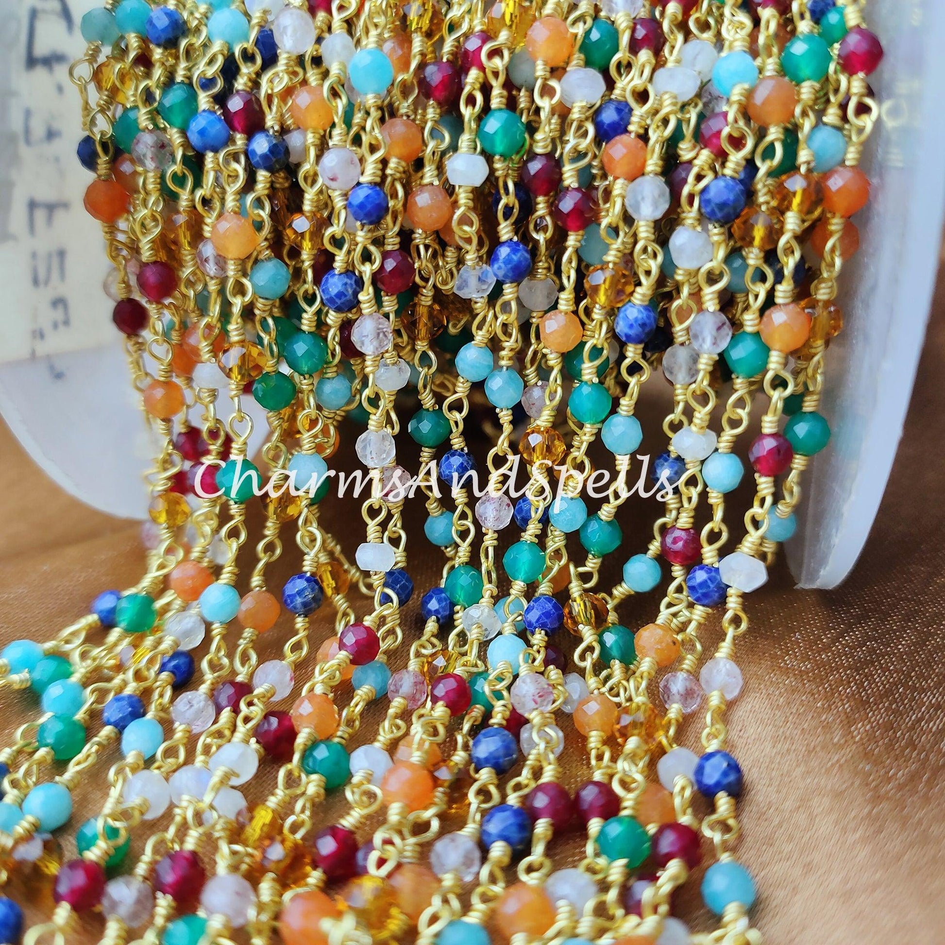 1 Feet Chain, Multi Disco Faceted Rondelle Hydro Chains, Gold Plated Rosary Chain, Beaded Chain, Multi Beads Chain, Rosary Chain, Jewelry Making - Charms And Spells