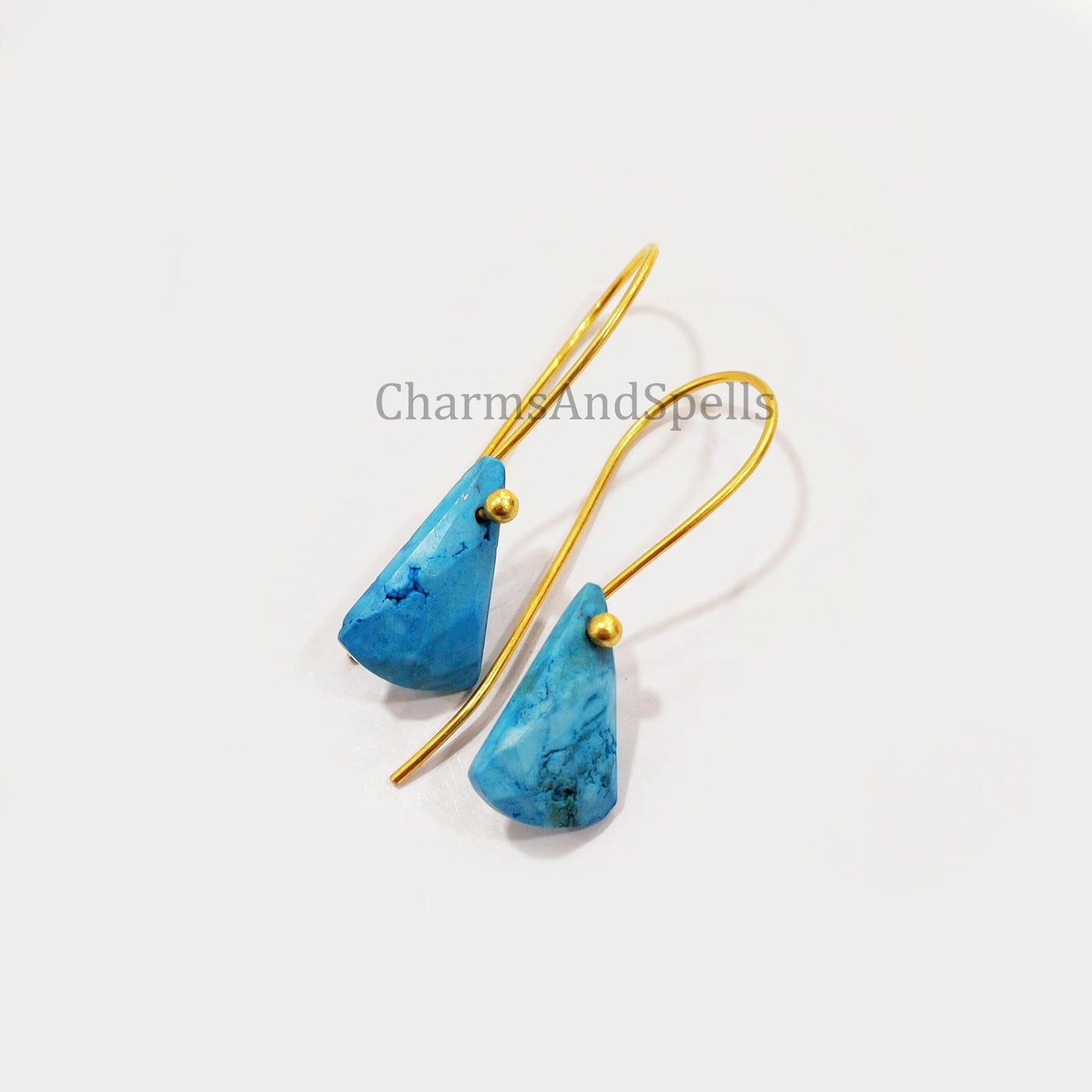 Turquoise Howlite Earrings, Statement Earrings, Dainty Jewelry, Handmade Earrings, Gold Plated Earrings, Bohemian Earrings - Charms And Spells