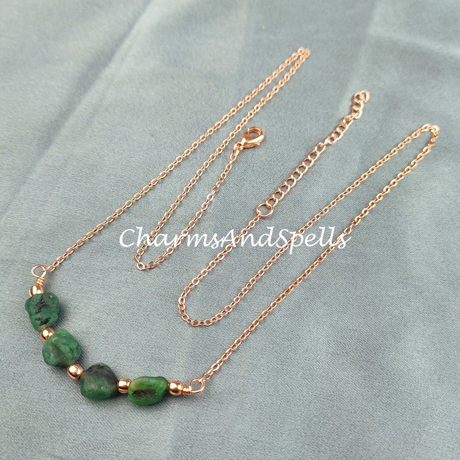 Rough Emerald Necklace, Healing Gemstone Necklace, Birthstone Jewelry, Ethnic Jewelry, Gift For Her, Emerald Necklace, Boho Necklace - Charms And Spells