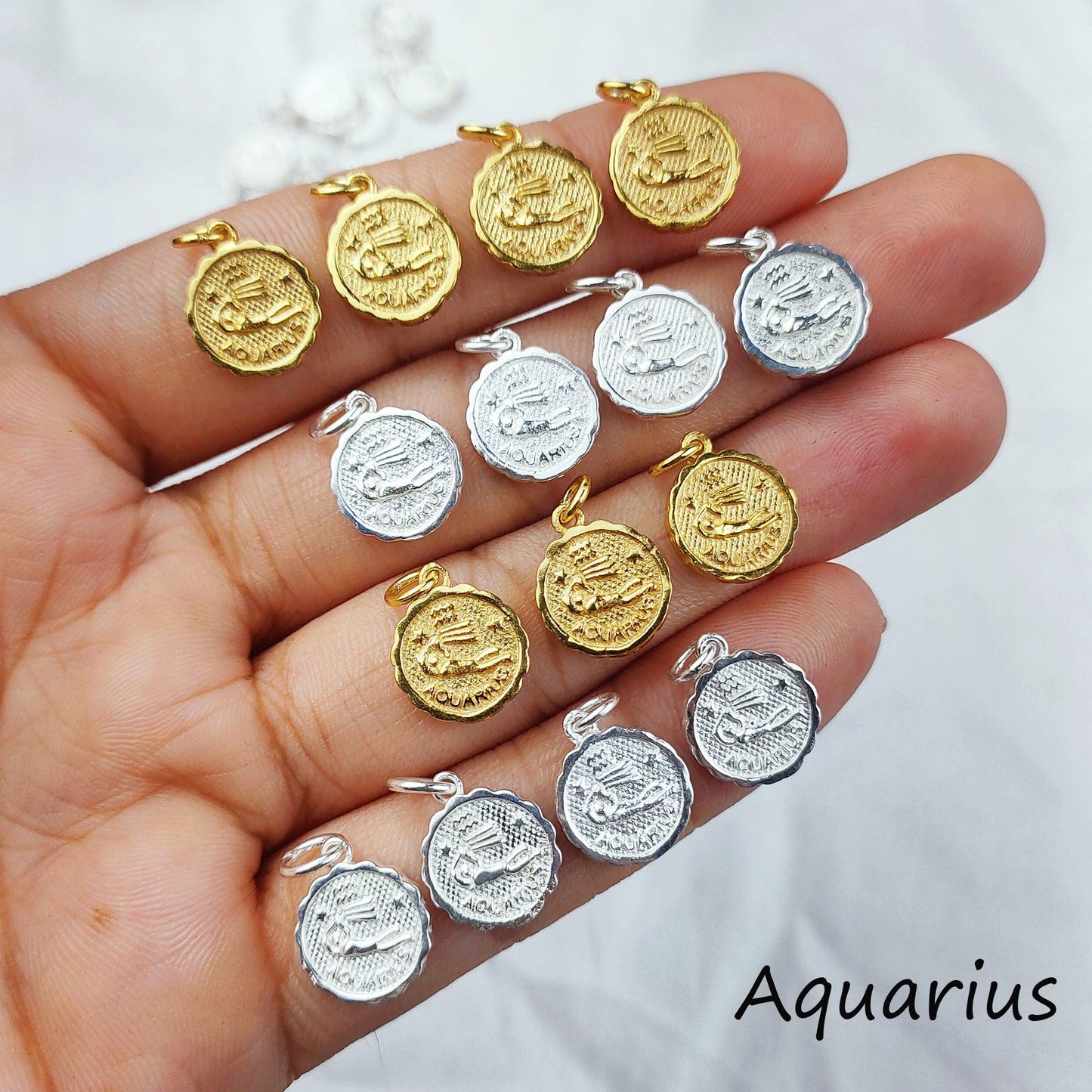 Aquarius charm necklace, vintage look zodiac charm necklace, vintage astrological charm, boho cool zodiac signs necklace - Charms And Spells