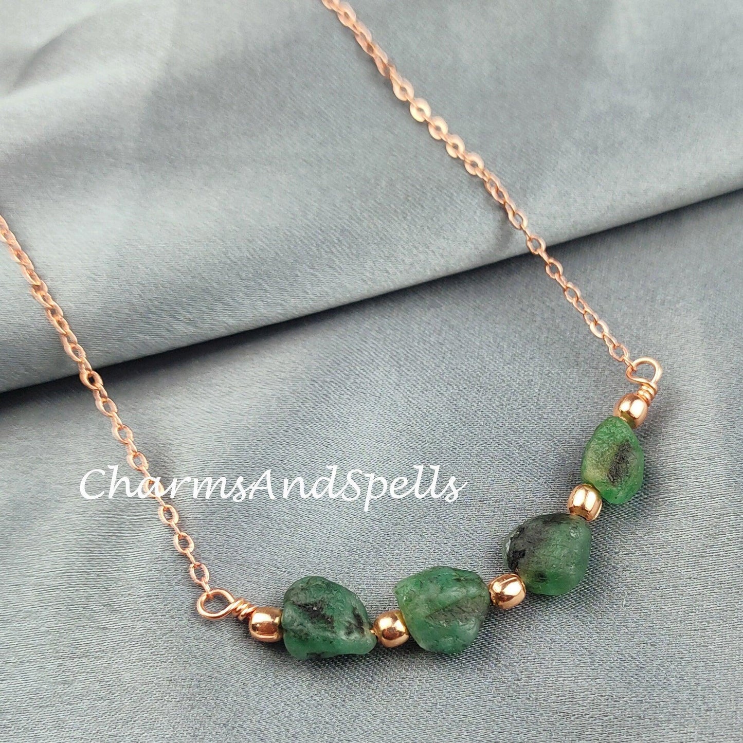 Rough Emerald Necklace, Healing Gemstone Necklace, Birthstone Jewelry, Ethnic Jewelry, Gift For Her, Emerald Necklace, Boho Necklace - Charms And Spells