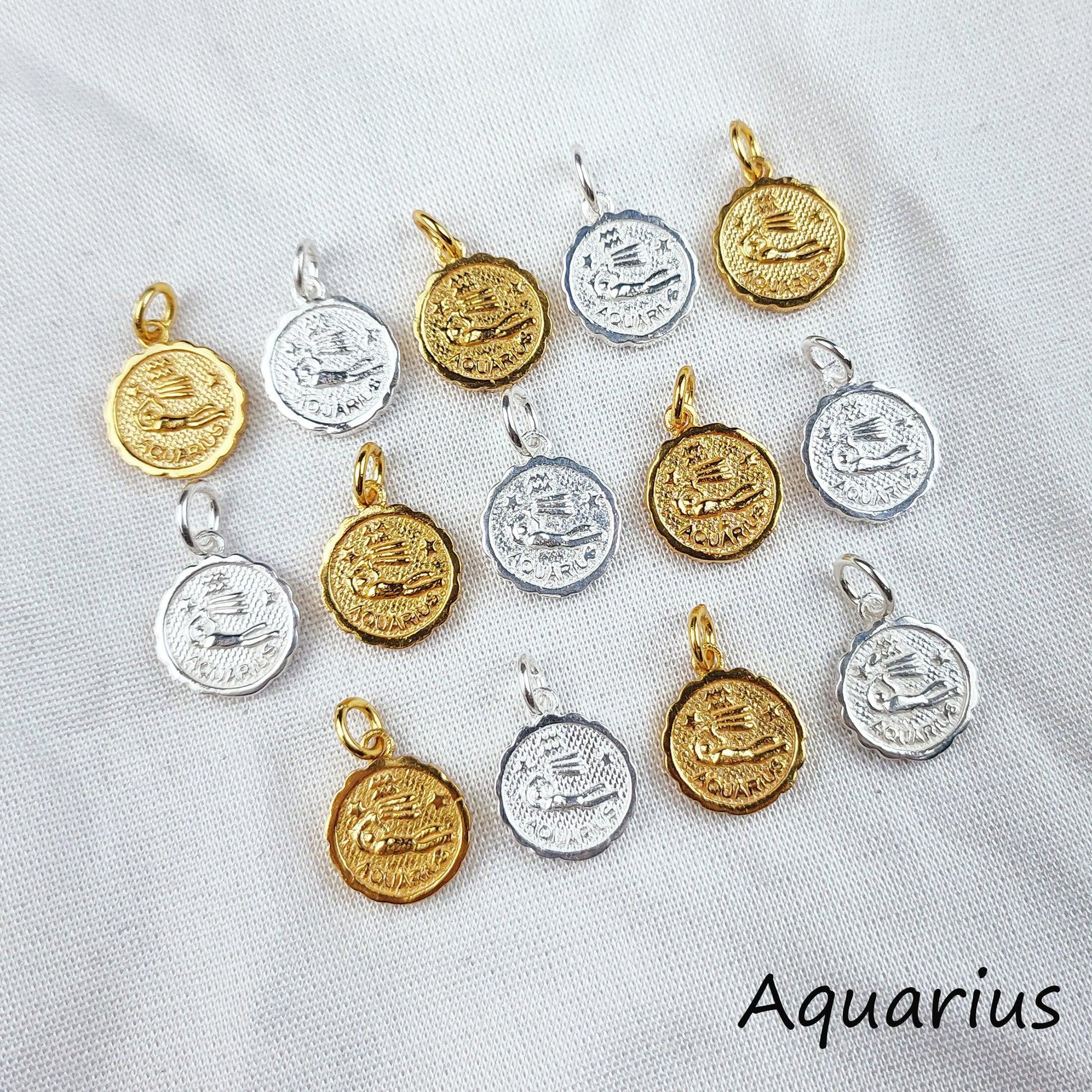 Aquarius charm necklace, vintage look zodiac charm necklace, vintage astrological charm, boho cool zodiac signs necklace - Charms And Spells