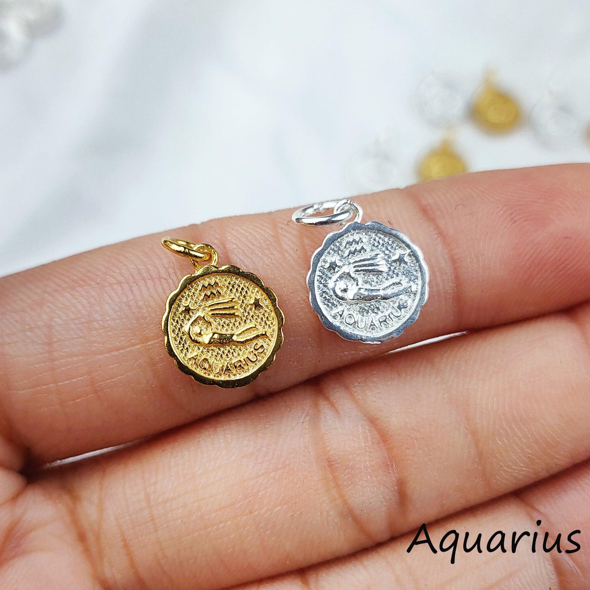 Aquarius charm necklace, vintage look zodiac charm necklace, vintage astrological charm, boho cool zodiac signs necklace - Charms And Spells