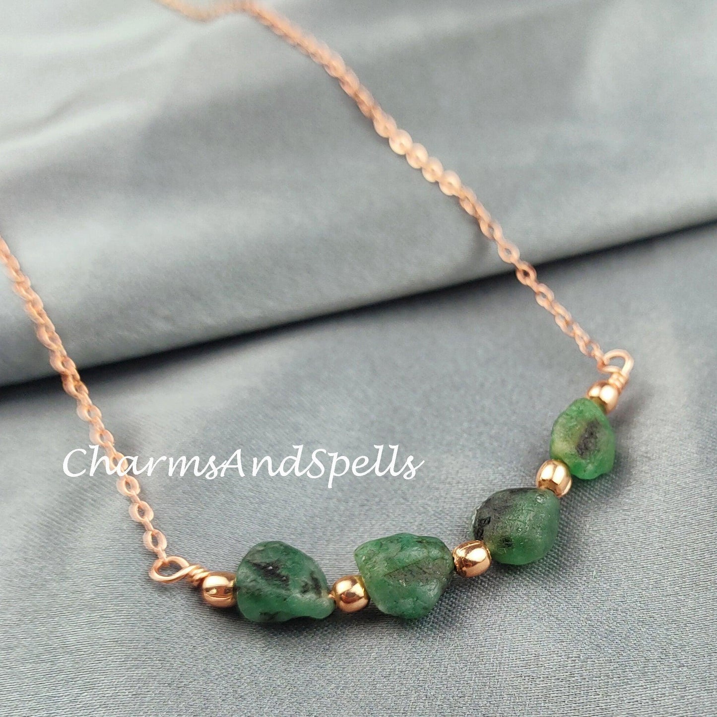 Rough Emerald Necklace, Healing Gemstone Necklace, Birthstone Jewelry, Ethnic Jewelry, Gift For Her, Emerald Necklace, Boho Necklace - Charms And Spells