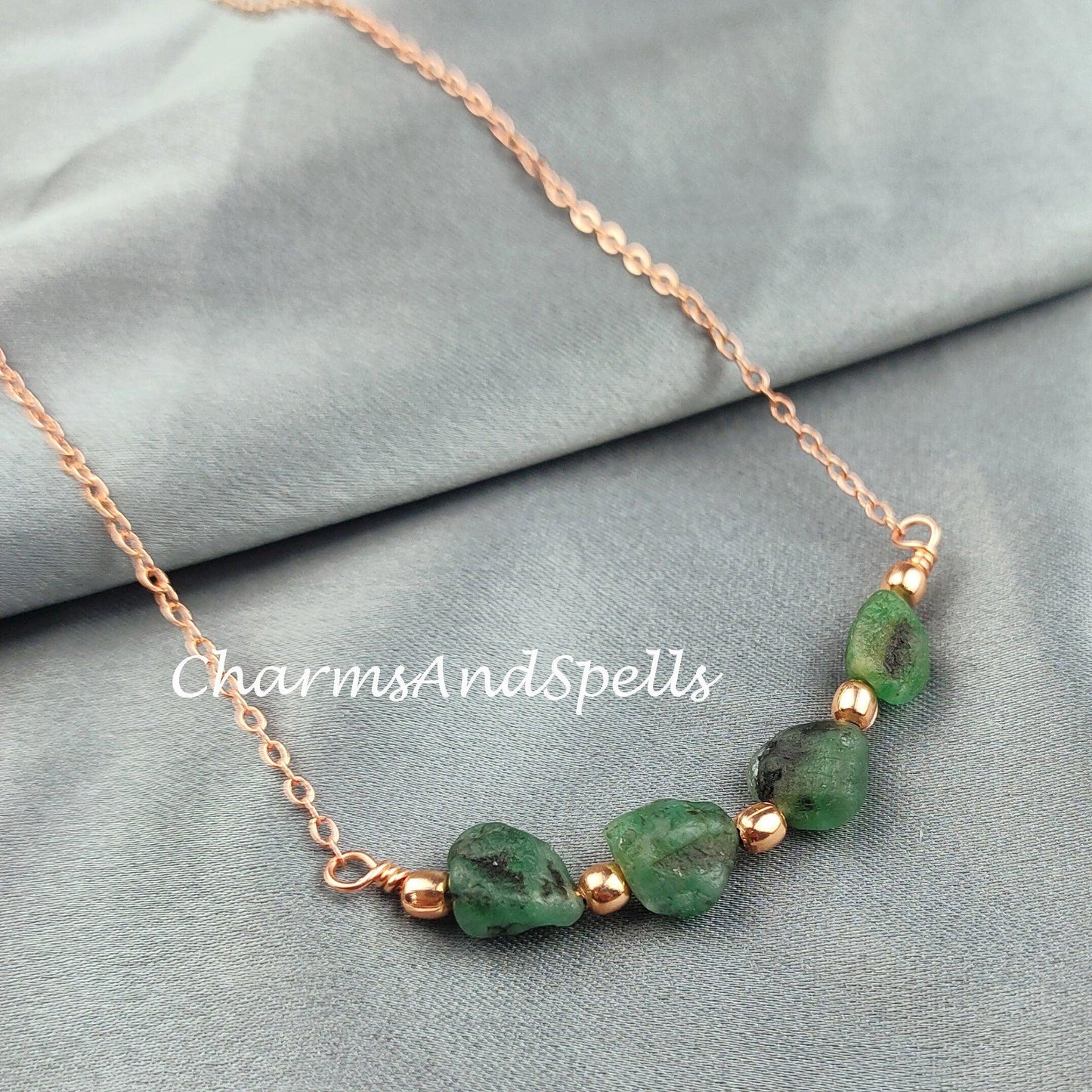 Rough Emerald Necklace, Healing Gemstone Necklace, Birthstone Jewelry, Ethnic Jewelry, Gift For Her, Emerald Necklace, Boho Necklace - Charms And Spells