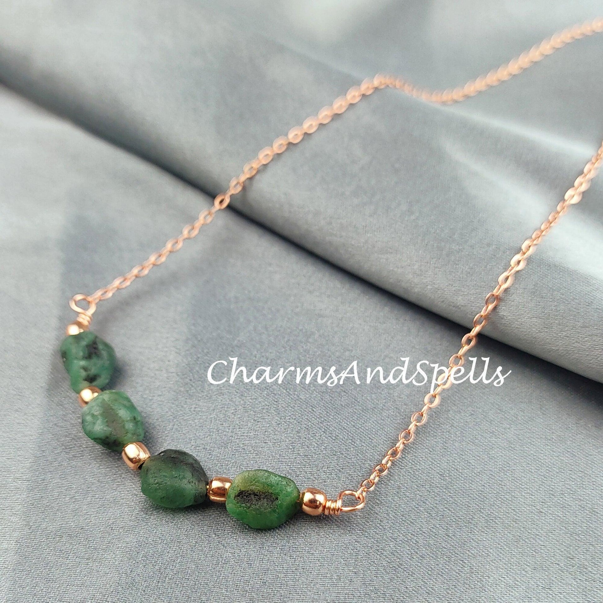 Rough Emerald Necklace, Healing Gemstone Necklace, Birthstone Jewelry, Ethnic Jewelry, Gift For Her, Emerald Necklace, Boho Necklace - Charms And Spells