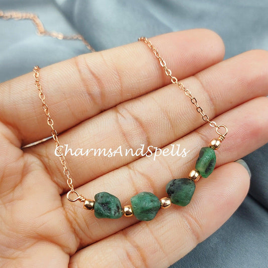 Rough Emerald Necklace, Healing Gemstone Necklace, Birthstone Jewelry, Ethnic Jewelry, Gift For Her, Emerald Necklace, Boho Necklace - Charms And Spells