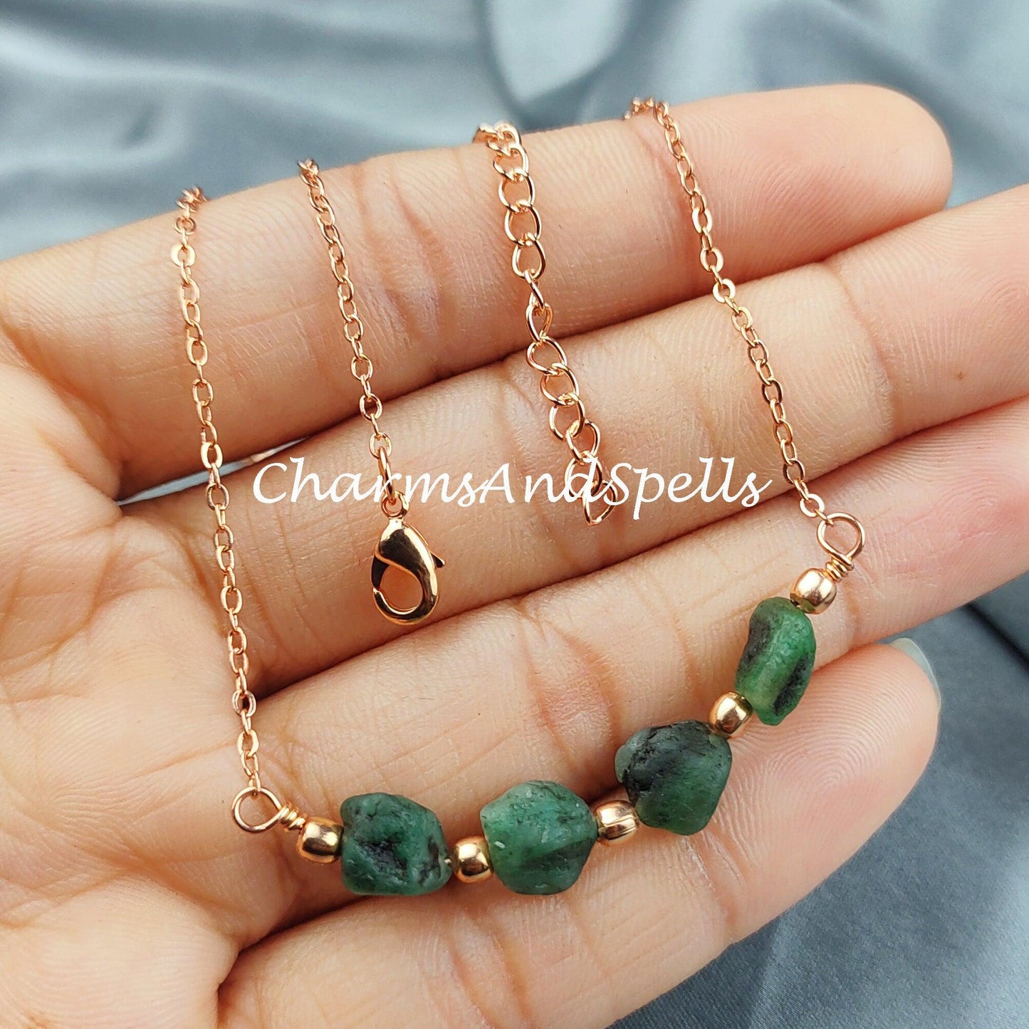 Rough Emerald Necklace, Healing Gemstone Necklace, Birthstone Jewelry, Ethnic Jewelry, Gift For Her, Emerald Necklace, Boho Necklace - Charms And Spells