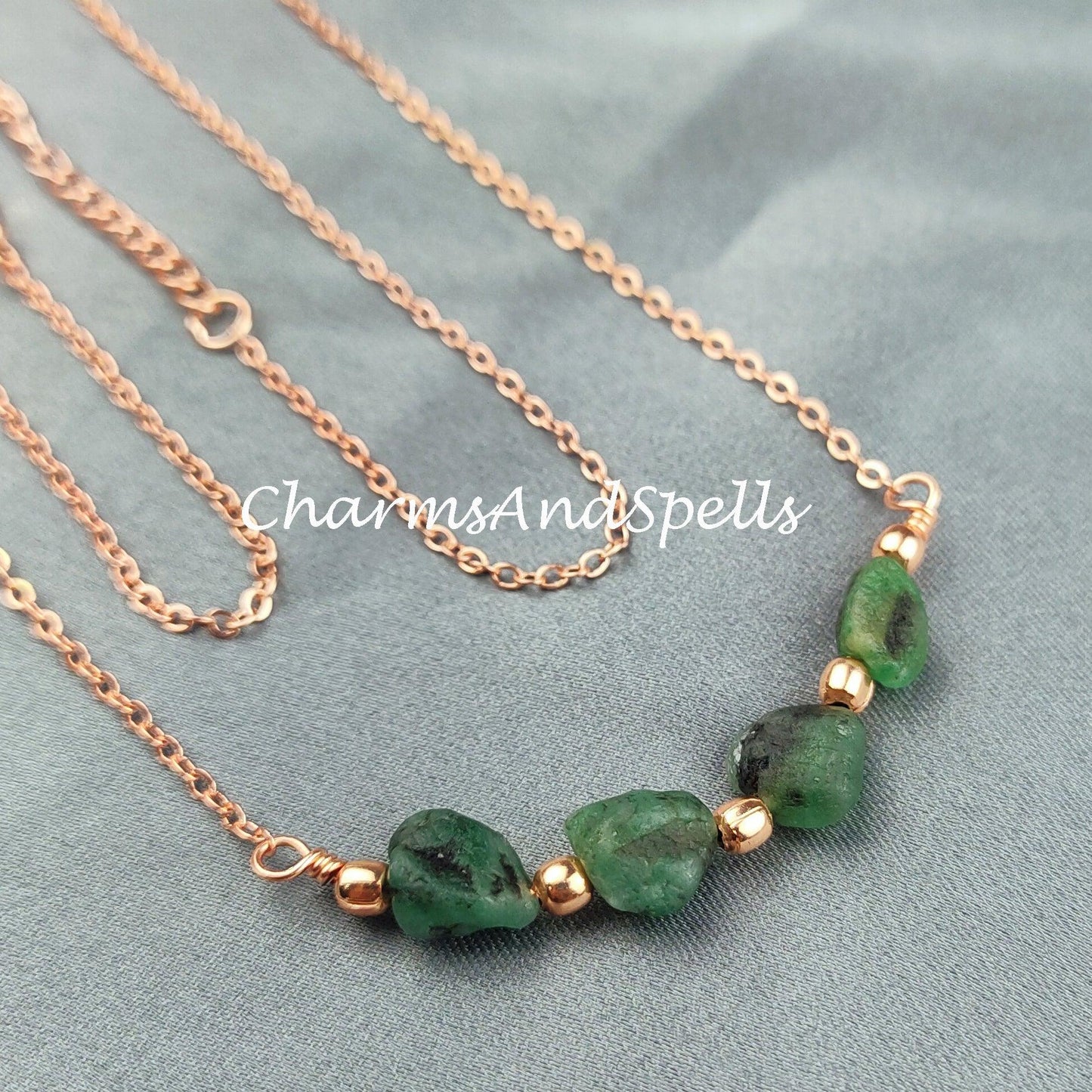 Rough Emerald Necklace, Healing Gemstone Necklace, Birthstone Jewelry, Ethnic Jewelry, Gift For Her, Emerald Necklace, Boho Necklace - Charms And Spells