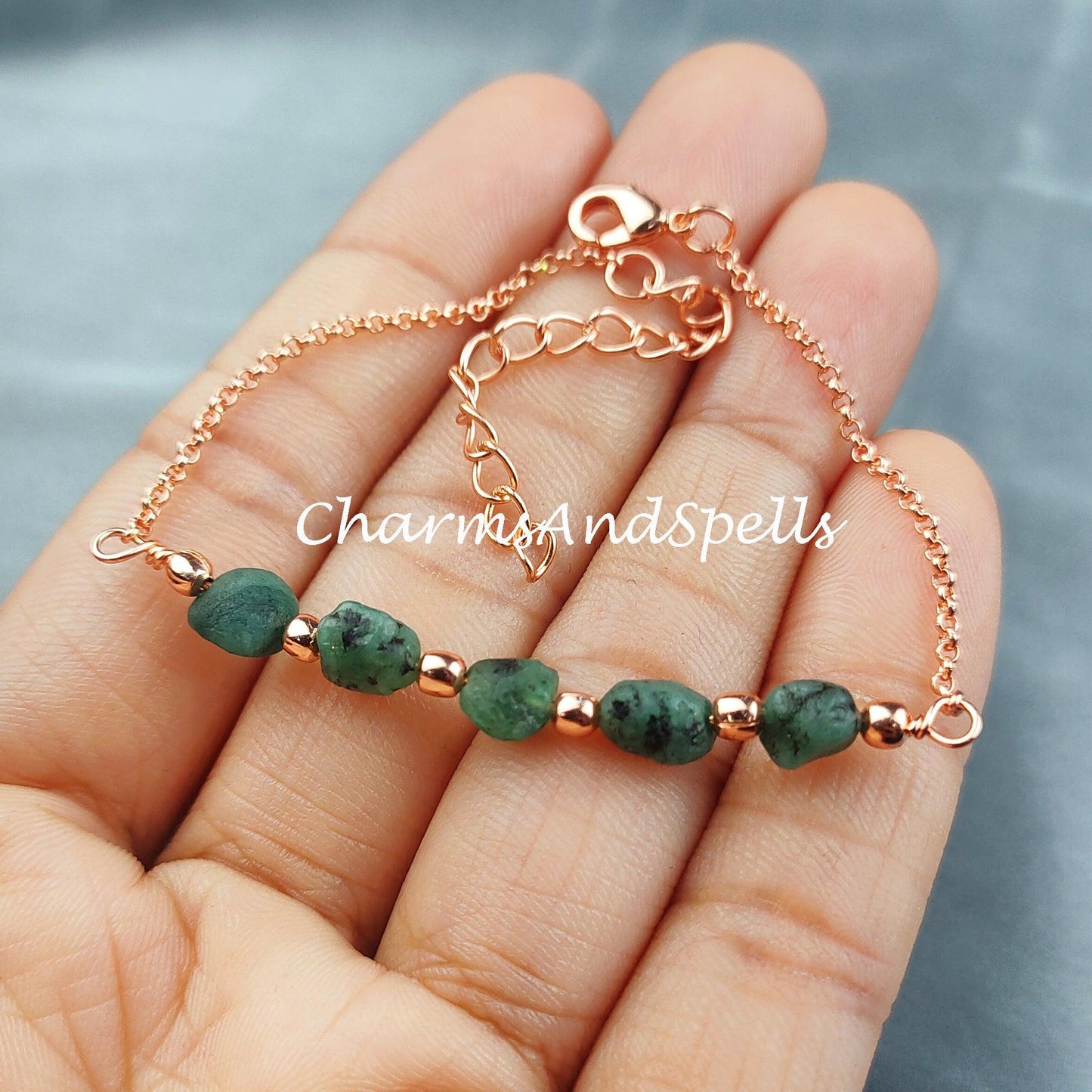 Raw Emerald Bracelet, Women Bracelet, Healing Gift, Raw Emerald Bracelet, Healing Crystal Bracelet, Bracelet For Sister - Charms And Spells