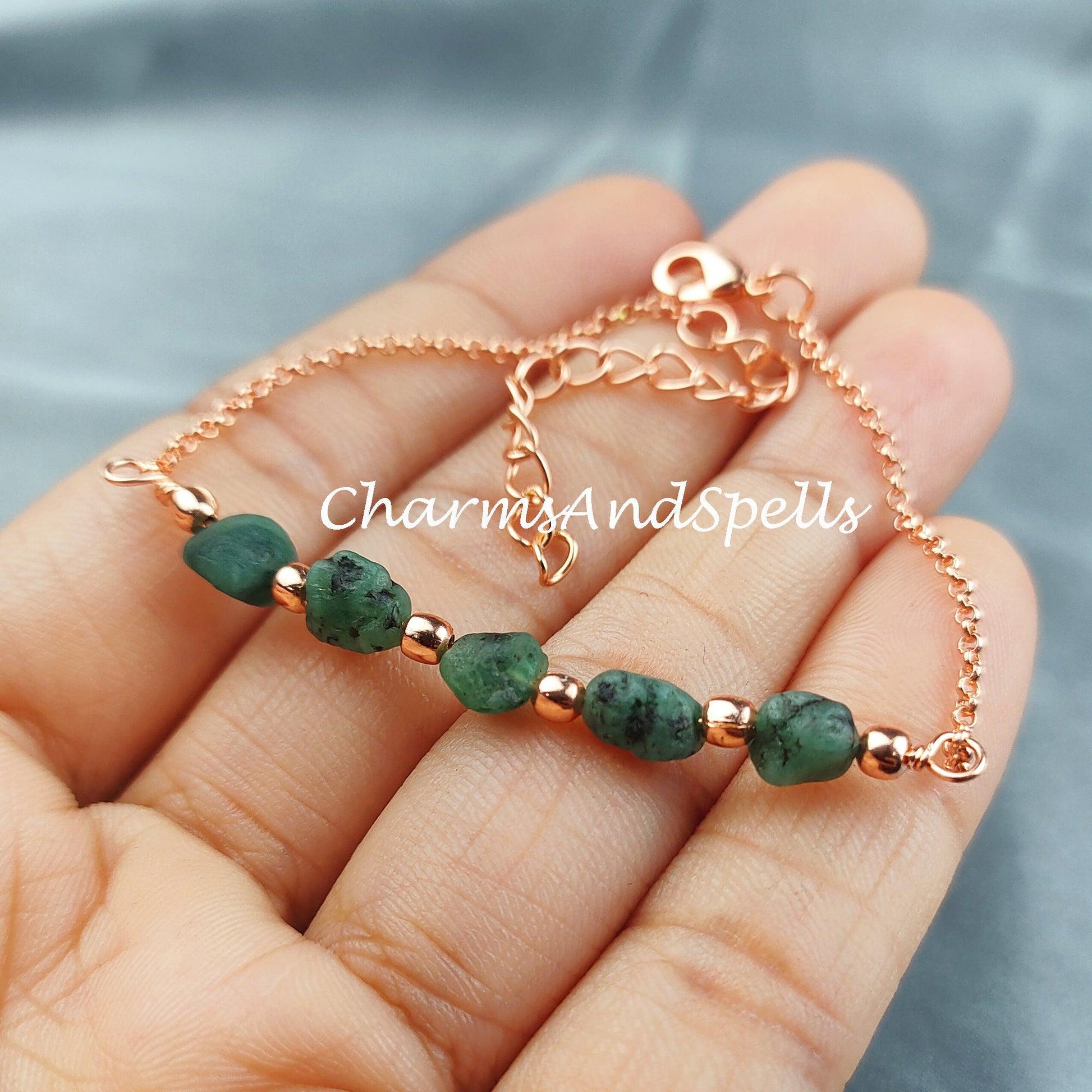 Raw Emerald Bracelet, Women Bracelet, Healing Gift, Raw Emerald Bracelet, Healing Crystal Bracelet, Bracelet For Sister - Charms And Spells